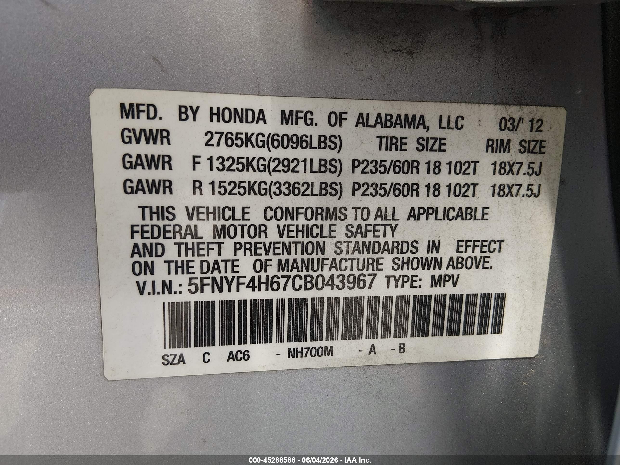 2012 Honda Pilot Ex-l Silver vin: 5FNYF4H67CB043967
