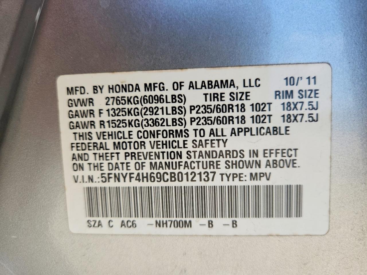 2012 Honda Pilot Exl Серебряный vin: 5FNYF4H69CB012137