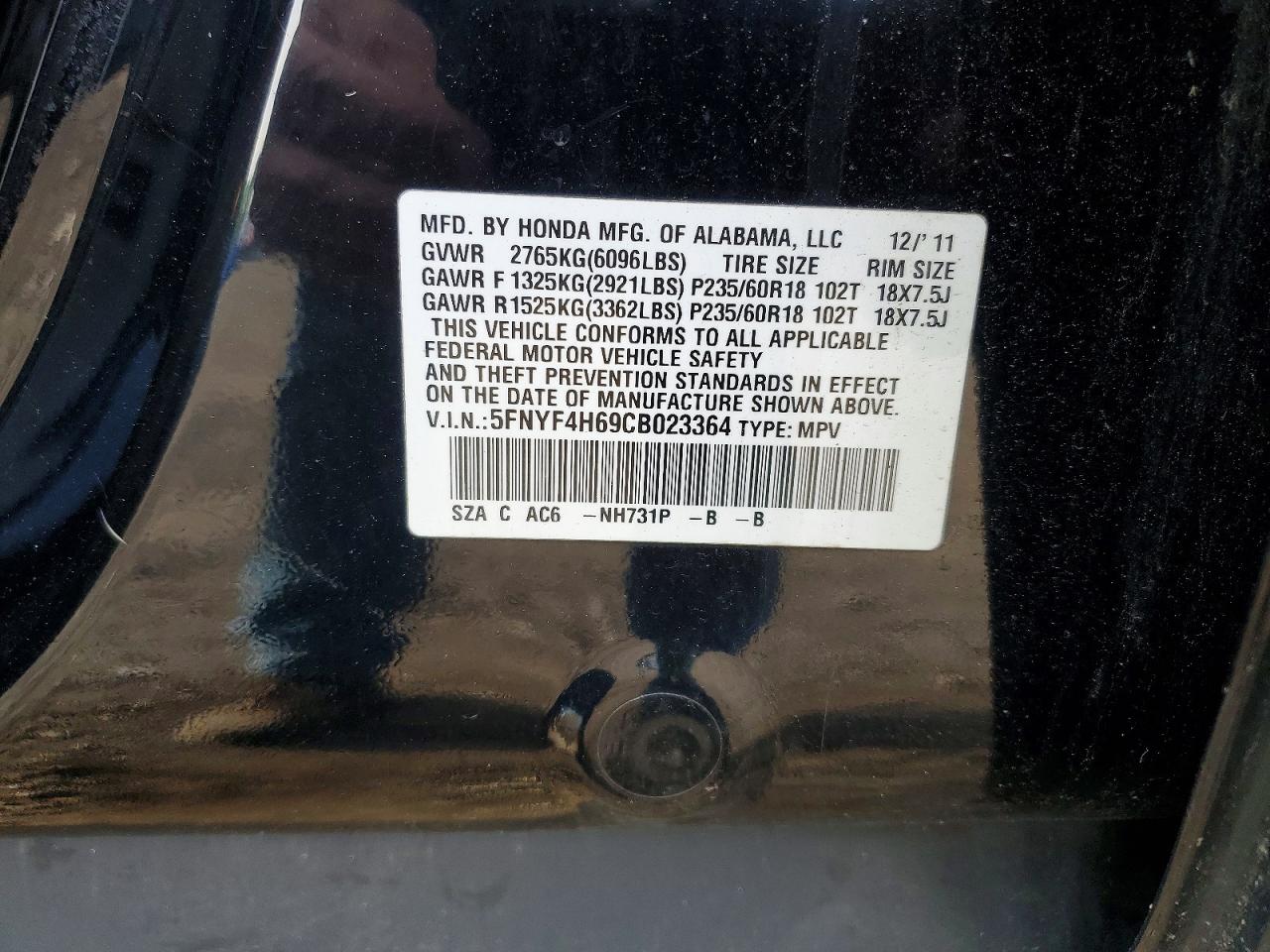 2012 Honda Pilot Exl Black vin: 5FNYF4H69CB023364