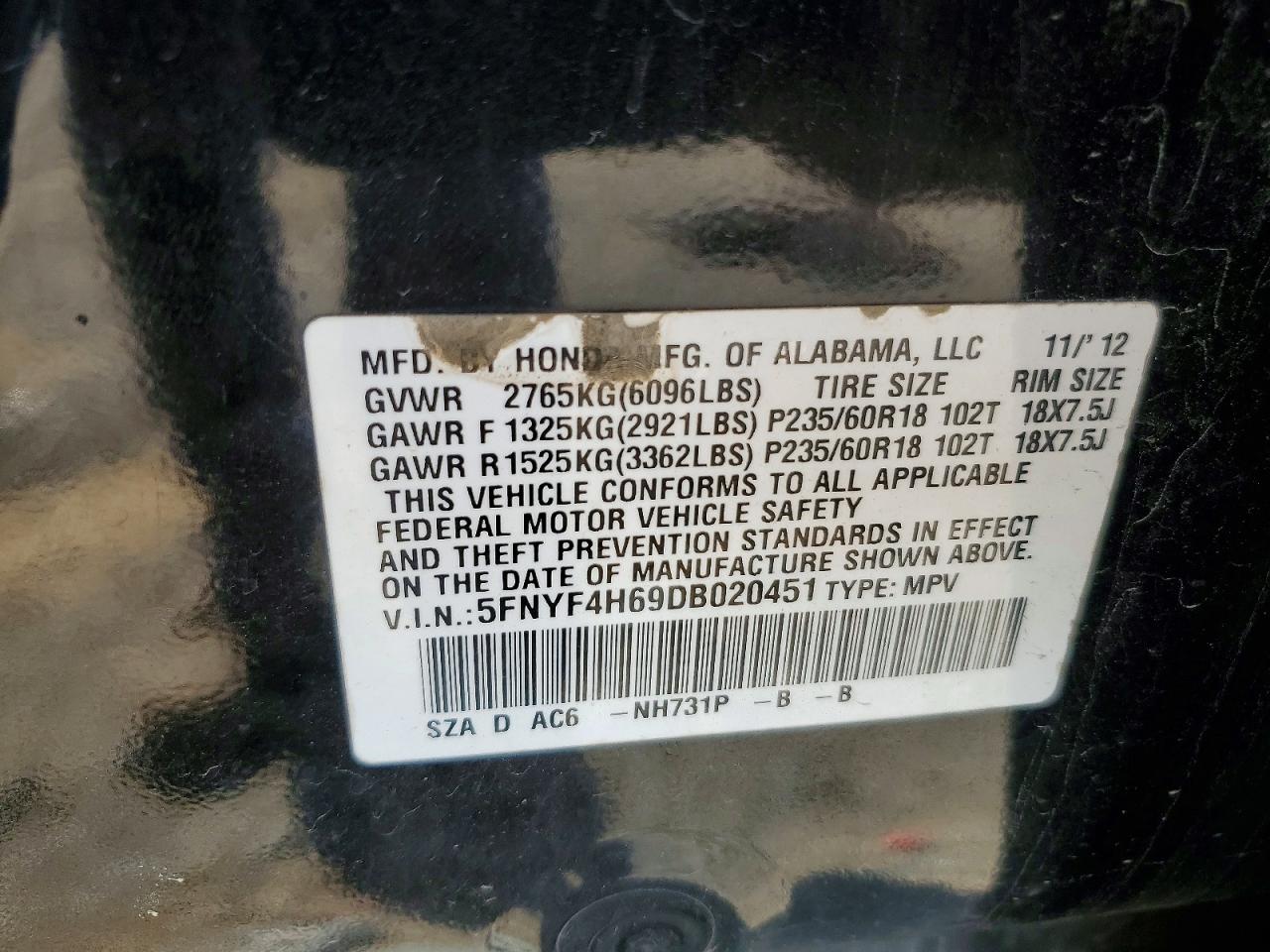 2013 Honda Pilot Exl Черный vin: 5FNYF4H69DB020451