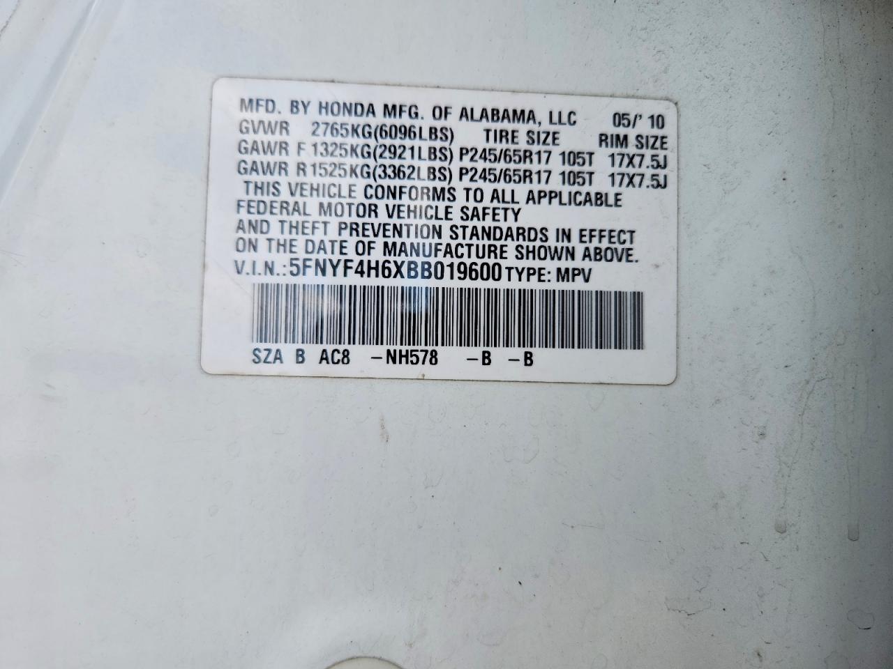 2011 Honda Pilot Exl White vin: 5FNYF4H6XBB019600