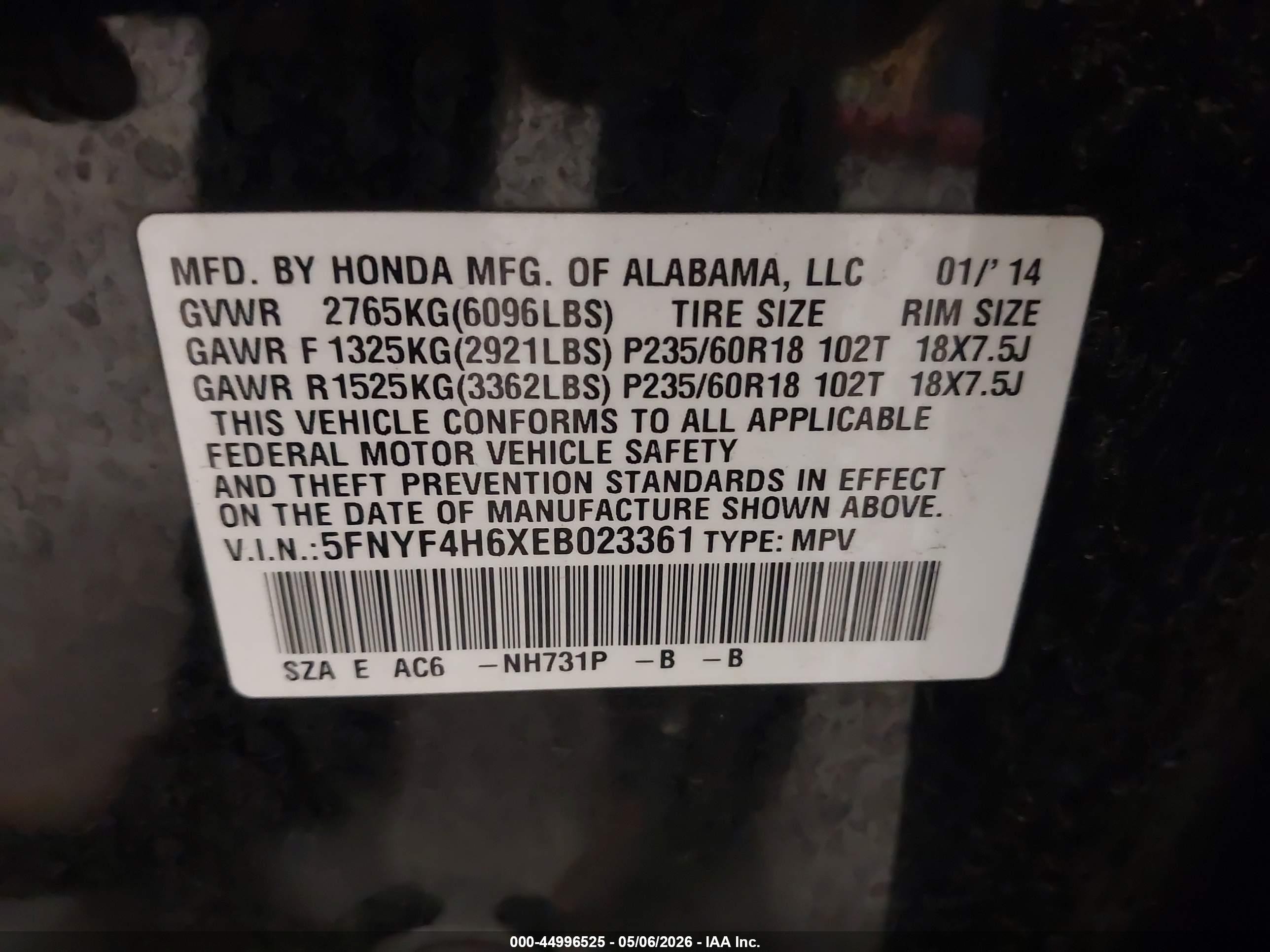 2014 Honda Pilot Ex-l Black vin: 5FNYF4H6XEB023361