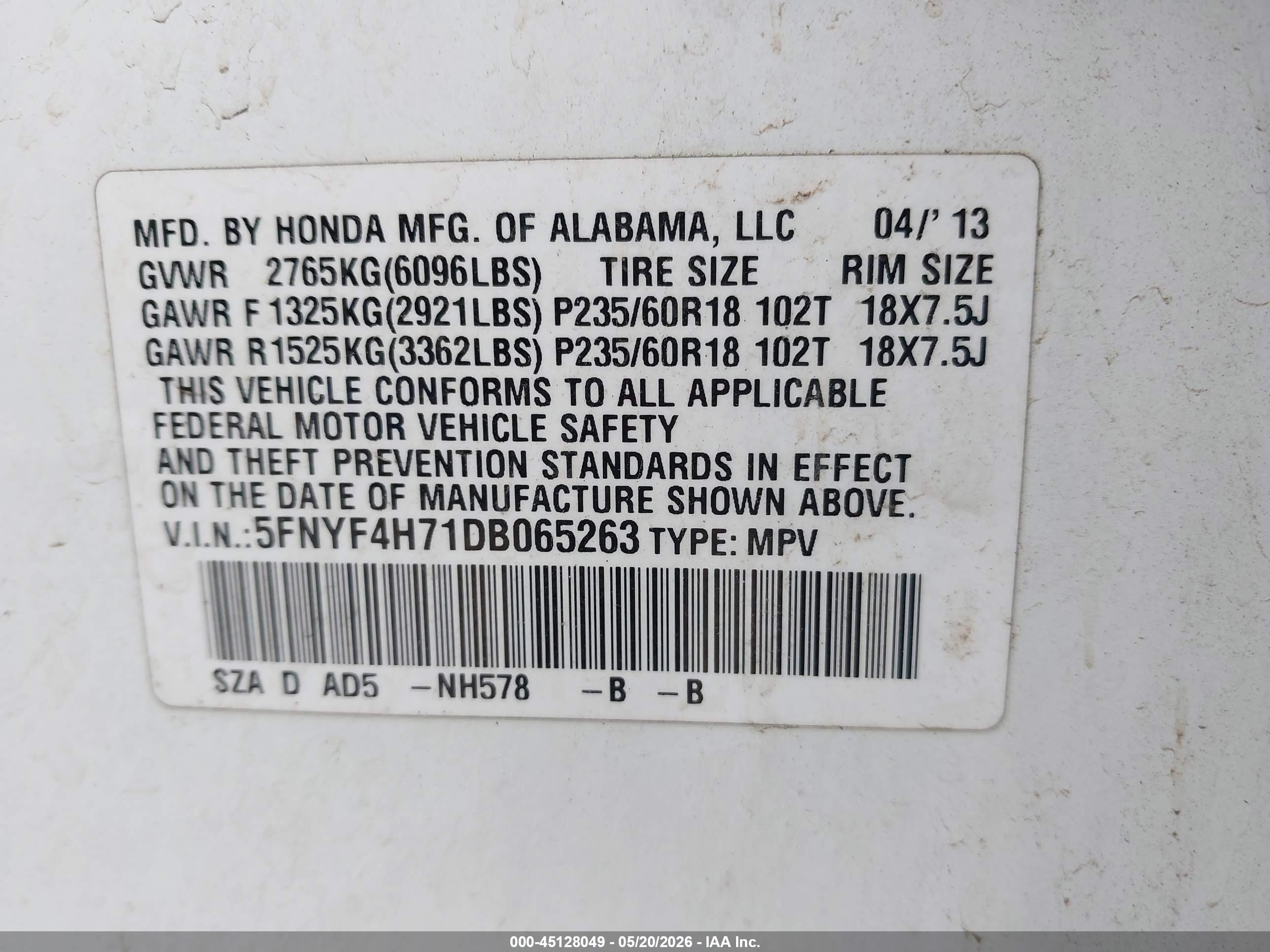 2013 Honda Pilot Ex-l White vin: 5FNYF4H71DB065263