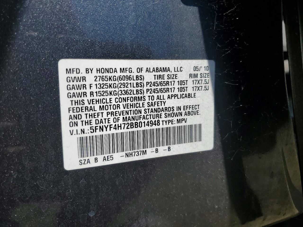 2011 Honda Pilot Exln Gray vin: 5FNYF4H72BB014948
