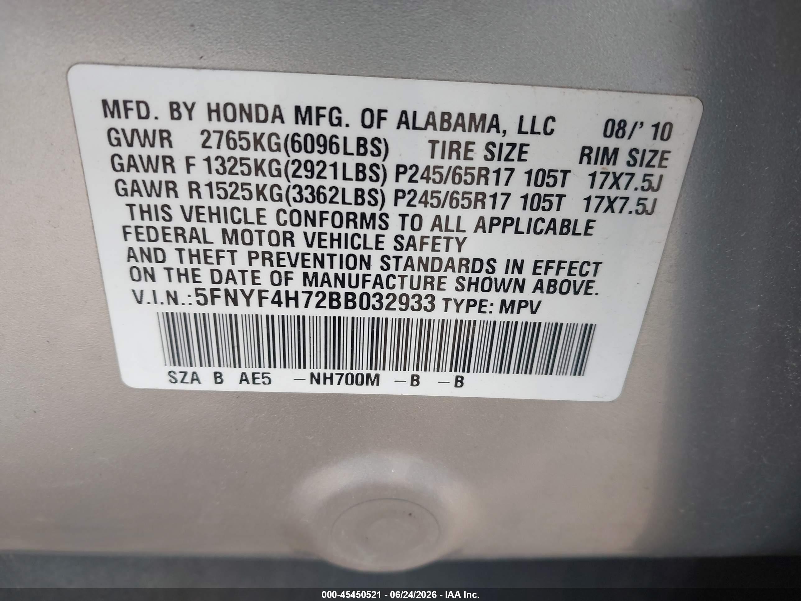 2011 Honda Pilot Ex-l Silver vin: 5FNYF4H72BB032933