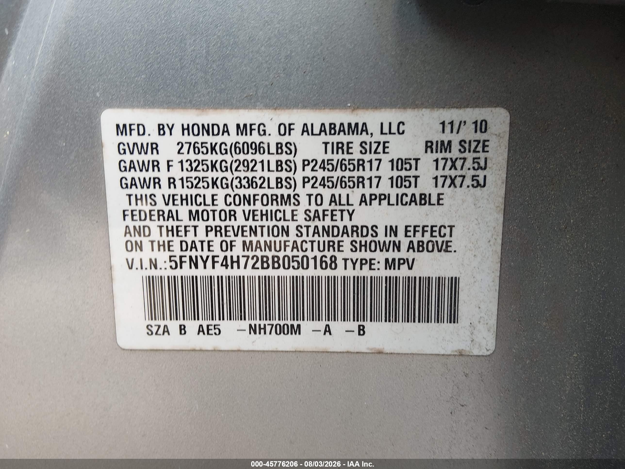 2011 Honda Pilot Ex-l Silver vin: 5FNYF4H72BB050168