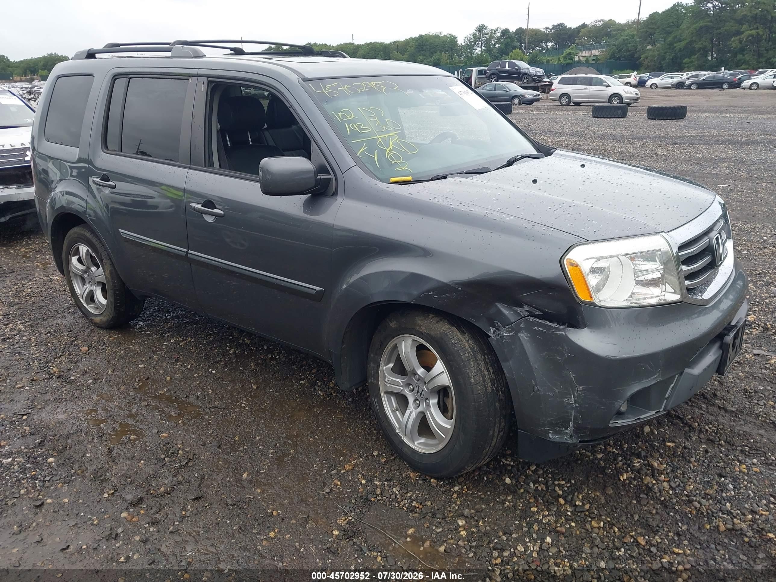 2013 Honda Pilot Ex-l Gray vin: 5FNYF4H72DB046074