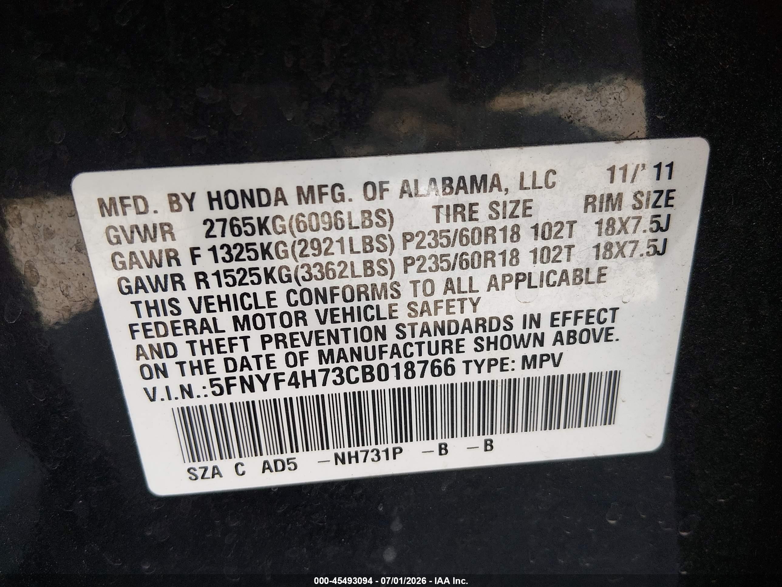 2012 Honda Pilot Ex-l Black vin: 5FNYF4H73CB018766