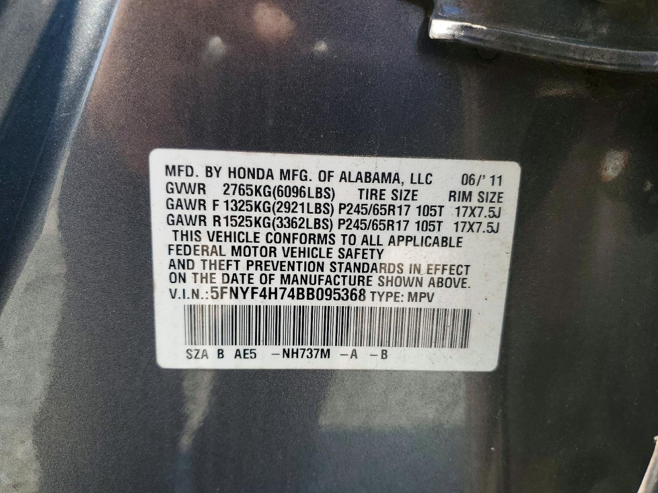 2011 Honda Pilot Exln Gray vin: 5FNYF4H74BB095368