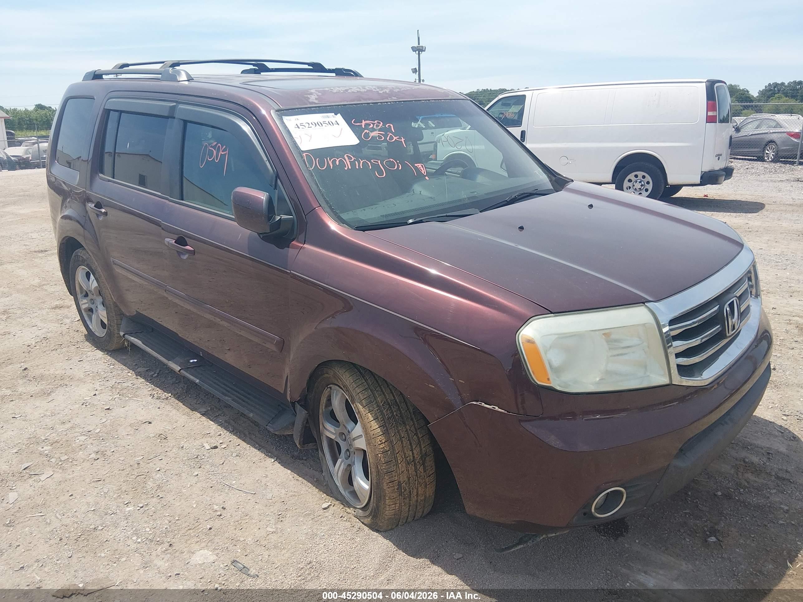 2013 Honda Pilot Ex-l Maroon vin: 5FNYF4H75DB066481