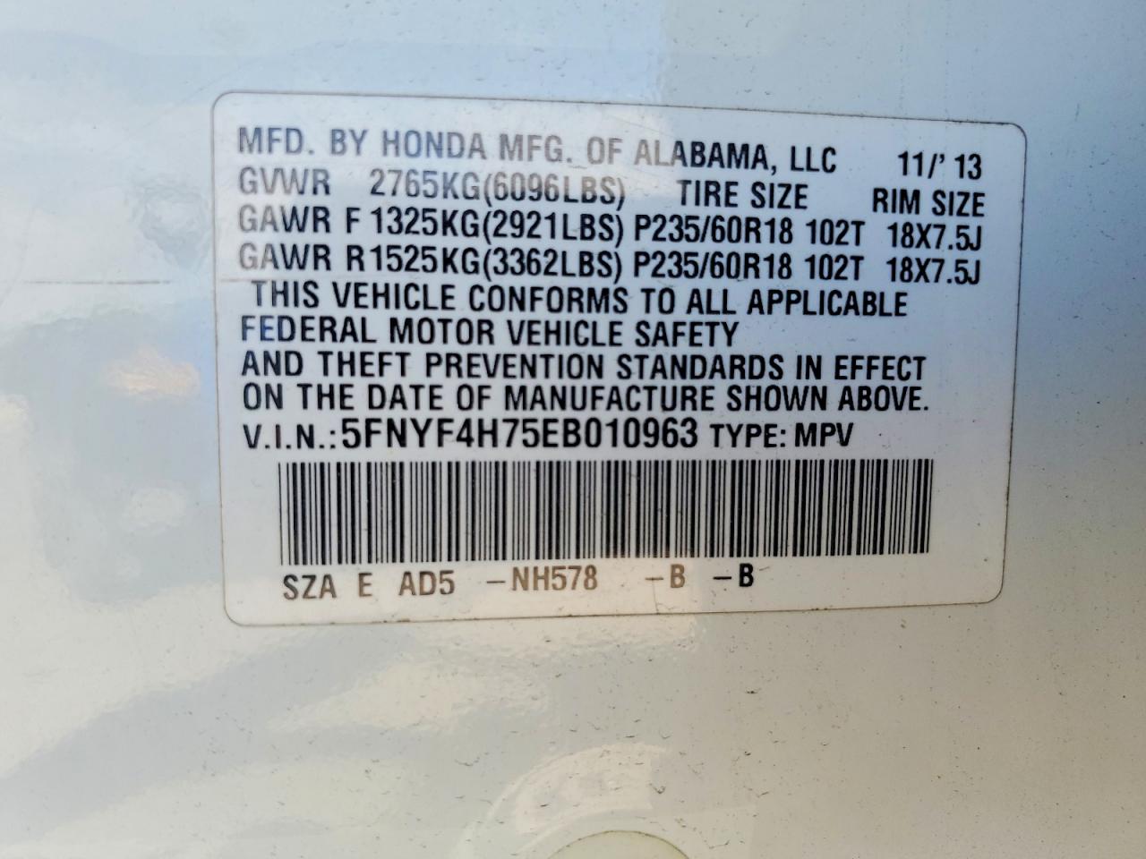 2014 Honda Pilot Exln White vin: 5FNYF4H75EB010963