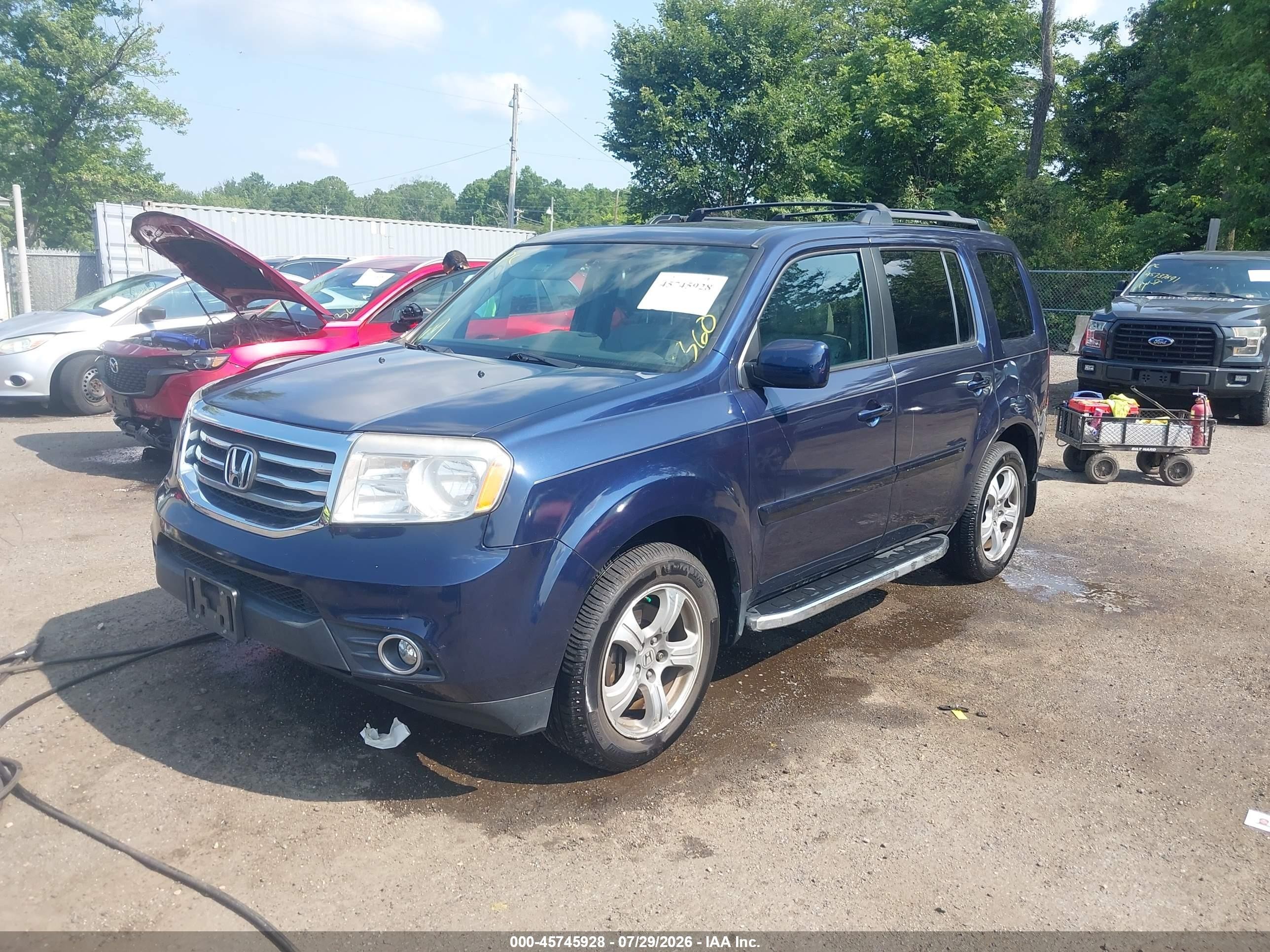 2014 Honda Pilot Ex-l Blue vin: 5FNYF4H75EB043784