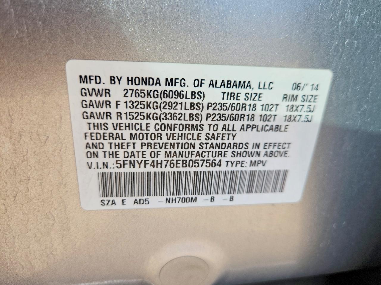 2014 Honda Pilot Exln Silver vin: 5FNYF4H76EB057564
