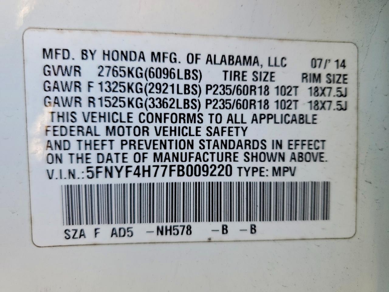 2015 Honda Pilot Exln White vin: 5FNYF4H77FB009220