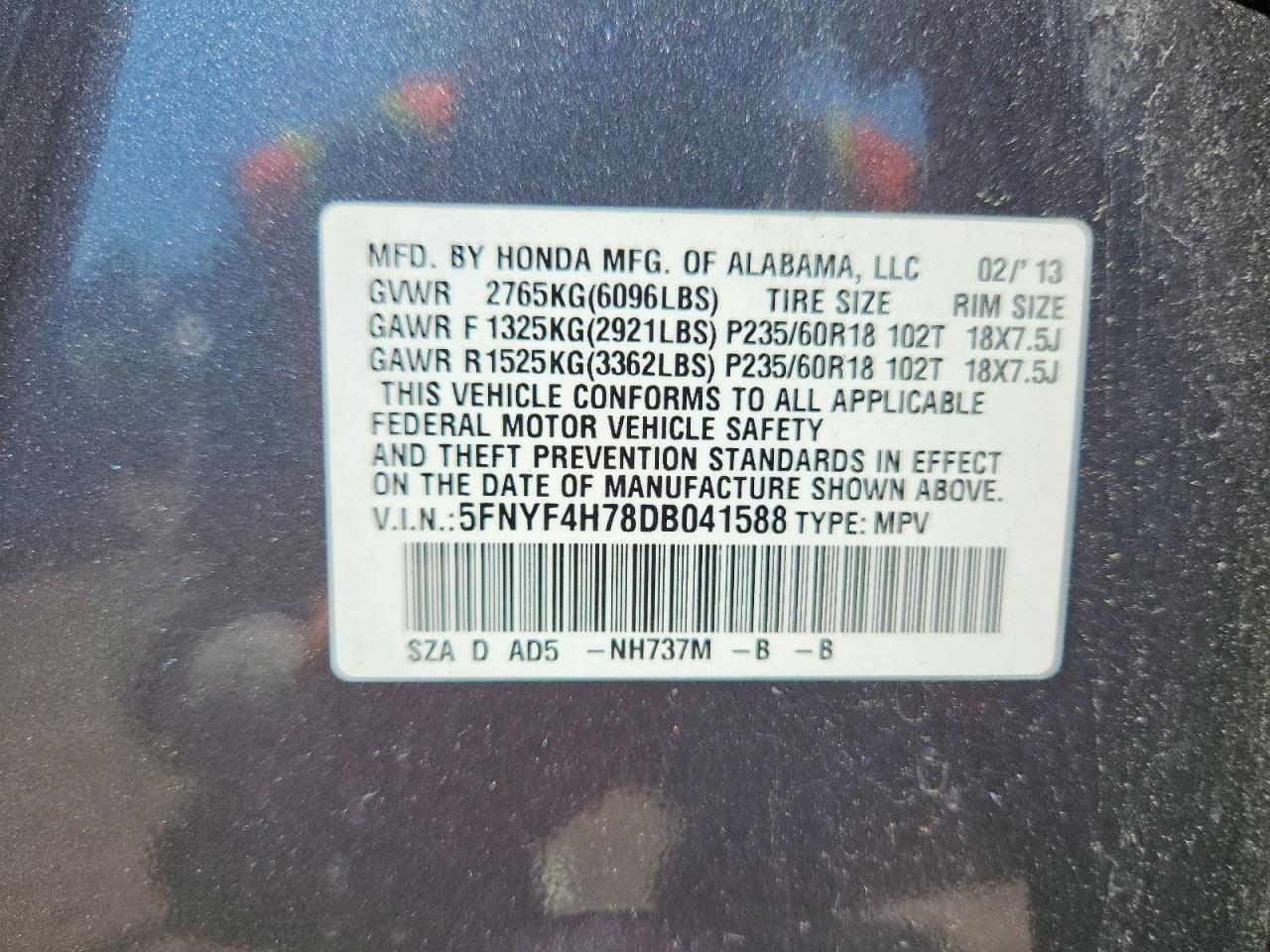 2013 Honda Pilot Exln Gray vin: 5FNYF4H78DB041588
