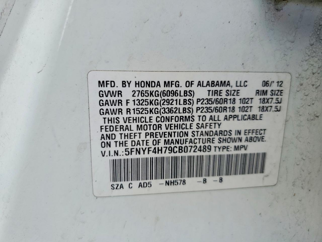 2012 Honda Pilot Exln Белый vin: 5FNYF4H79CB072489