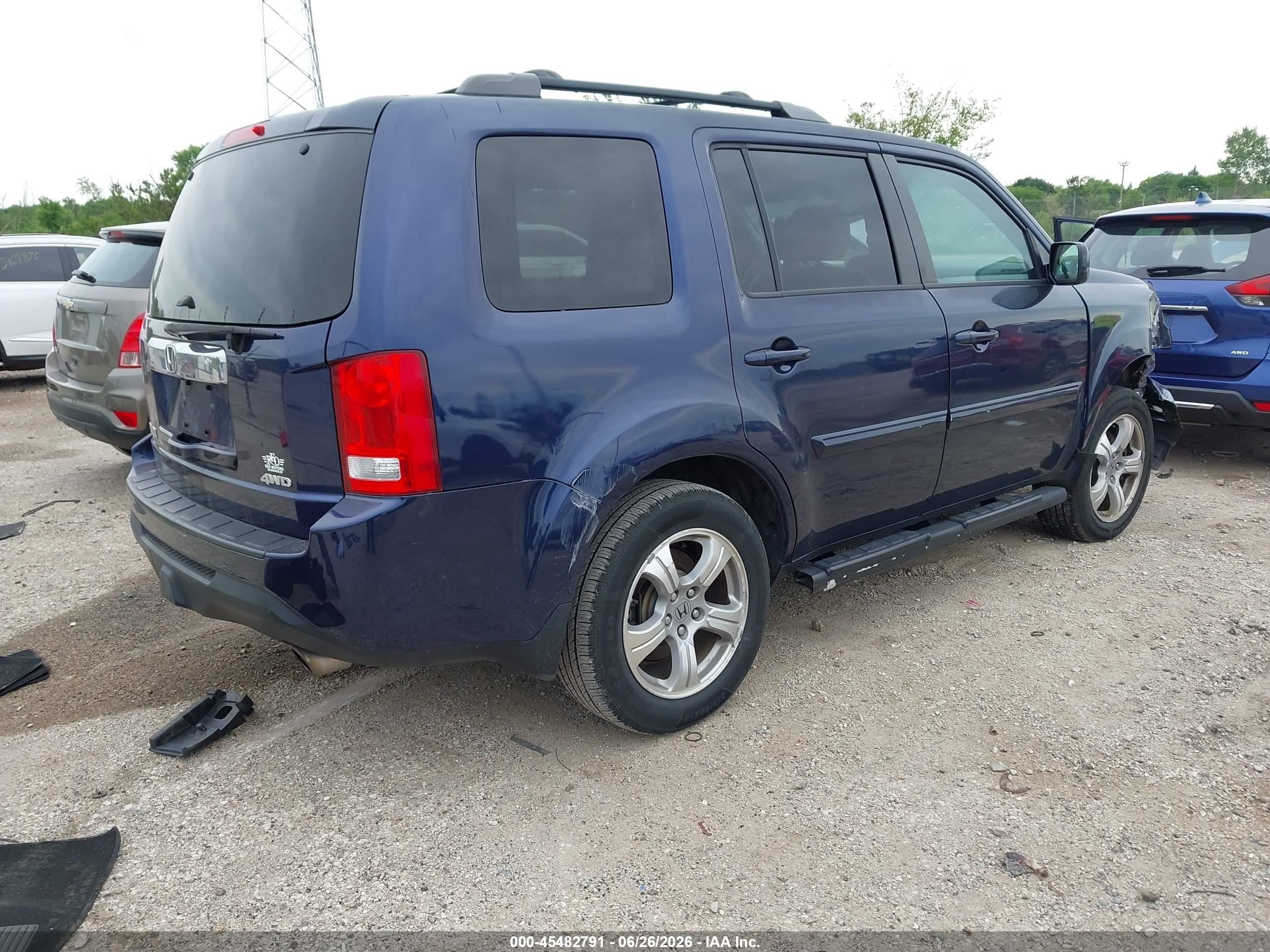 2013 Honda Pilot Ex-l Blue vin: 5FNYF4H79DB015579