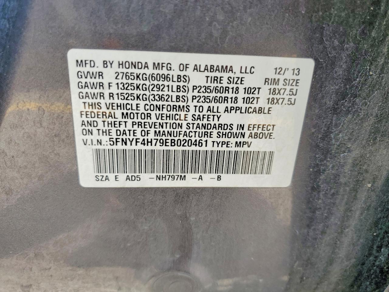 2014 Honda Pilot Exln Gray vin: 5FNYF4H79EB020461