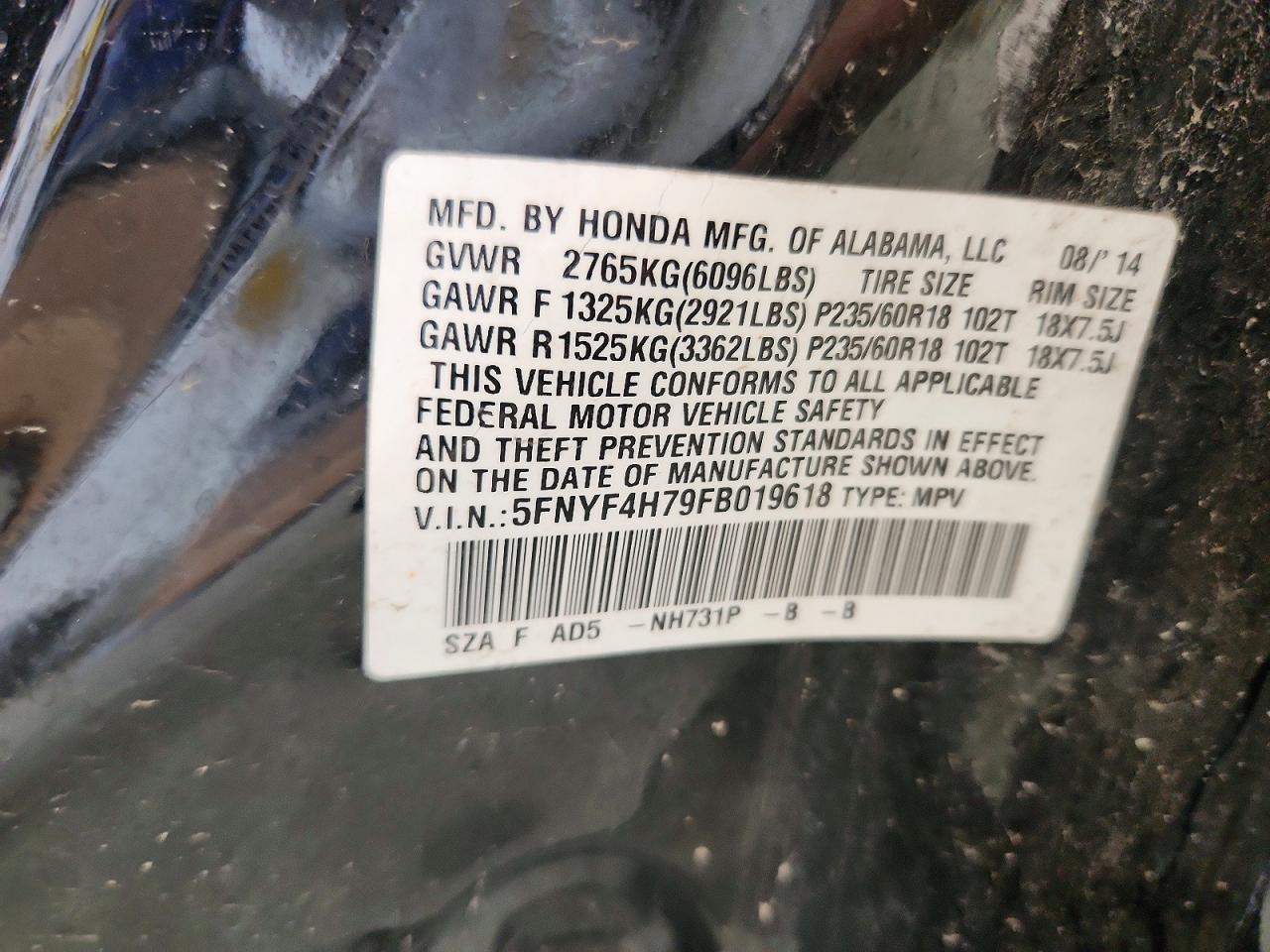 2015 Honda Pilot Exl Black vin: 5FNYF4H79FB019618