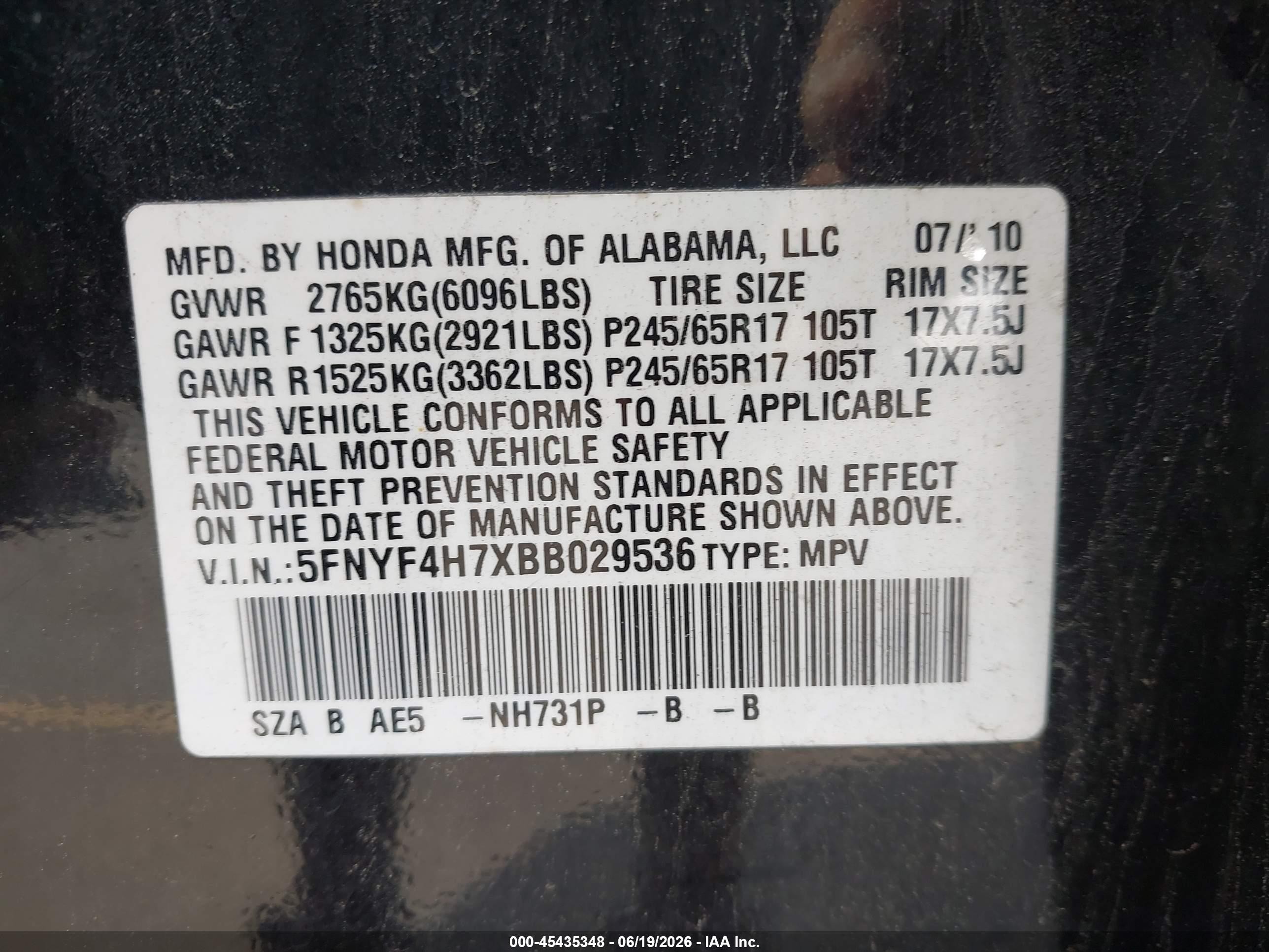 2011 Honda Pilot Ex-l Black vin: 5FNYF4H7XBB029536