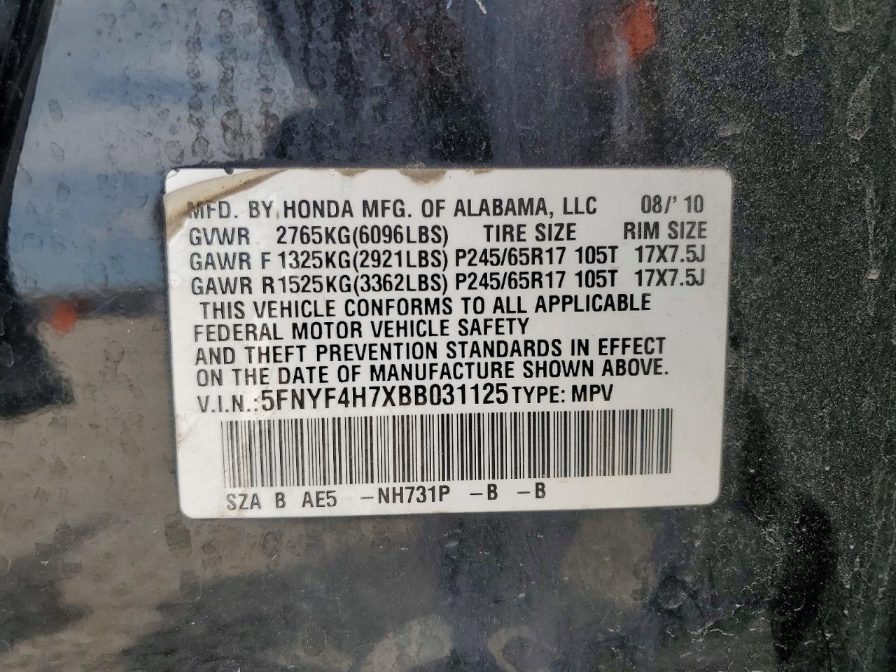 2011 Honda Pilot Exln Black vin: 5FNYF4H7XBB031125