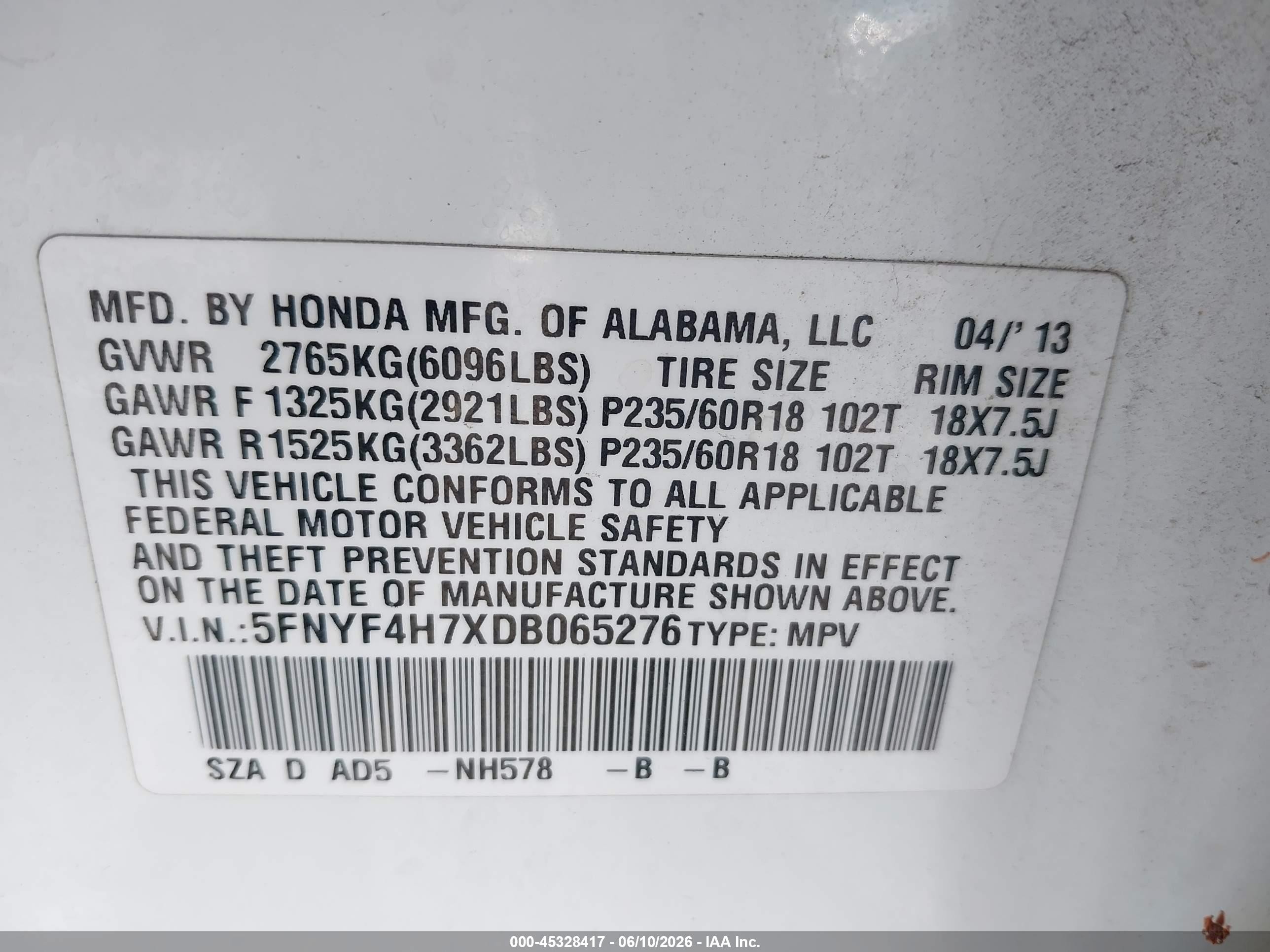 2013 Honda Pilot Ex-l White vin: 5FNYF4H7XDB065276