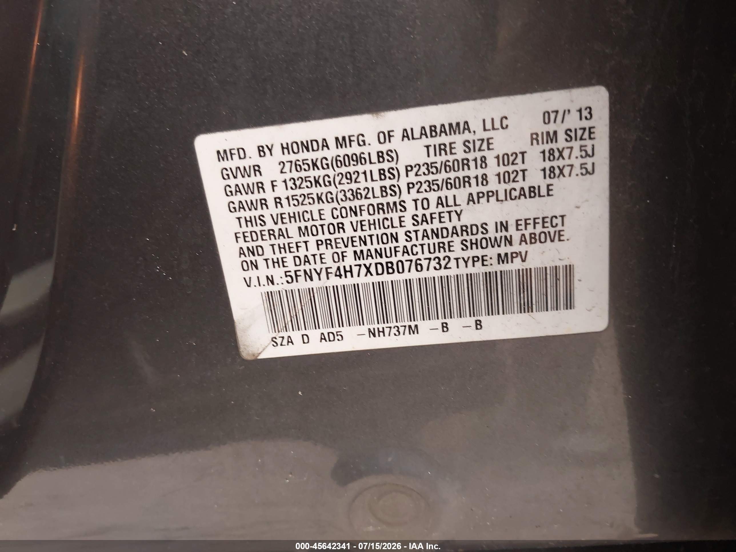 2013 Honda Pilot Ex-l Gray vin: 5FNYF4H7XDB076732