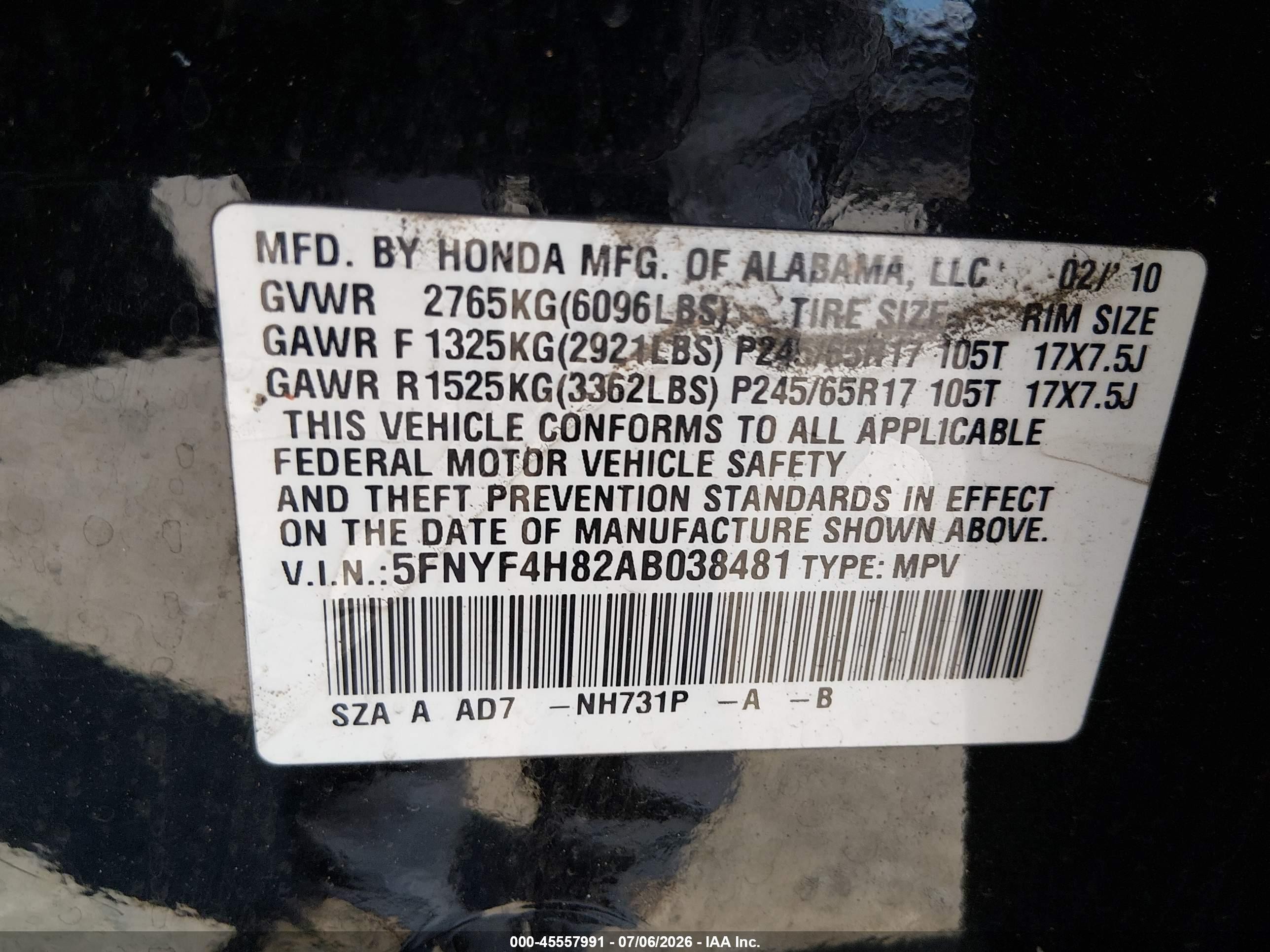 2010 Honda Pilot Touring Black vin: 5FNYF4H82AB038481