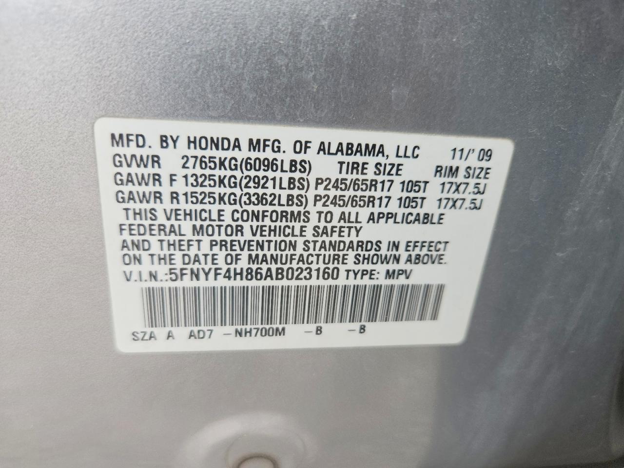 2010 Honda Pilot Touring Silver vin: 5FNYF4H86AB023160