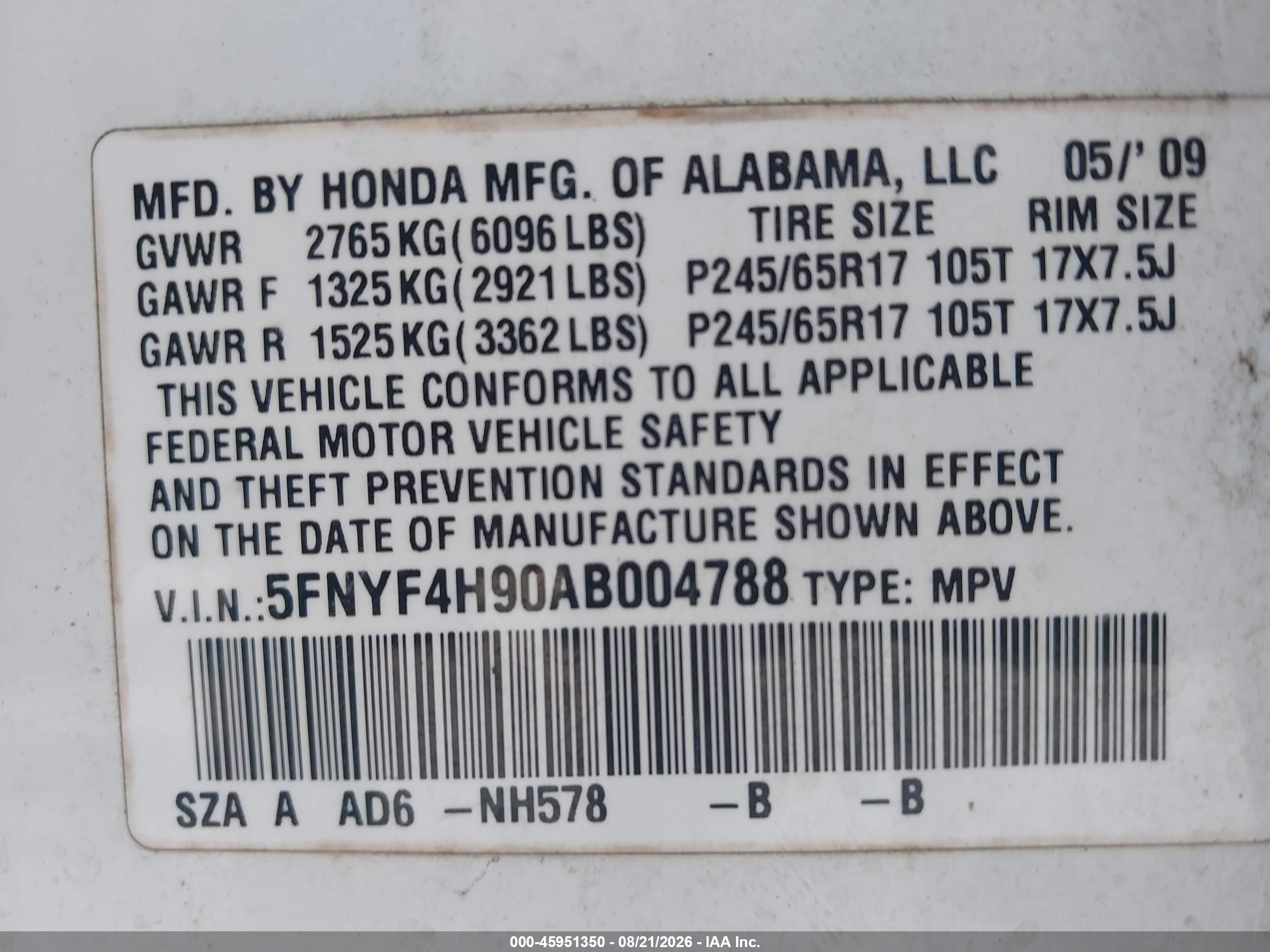 2010 Honda Pilot Touring White vin: 5FNYF4H90AB004788