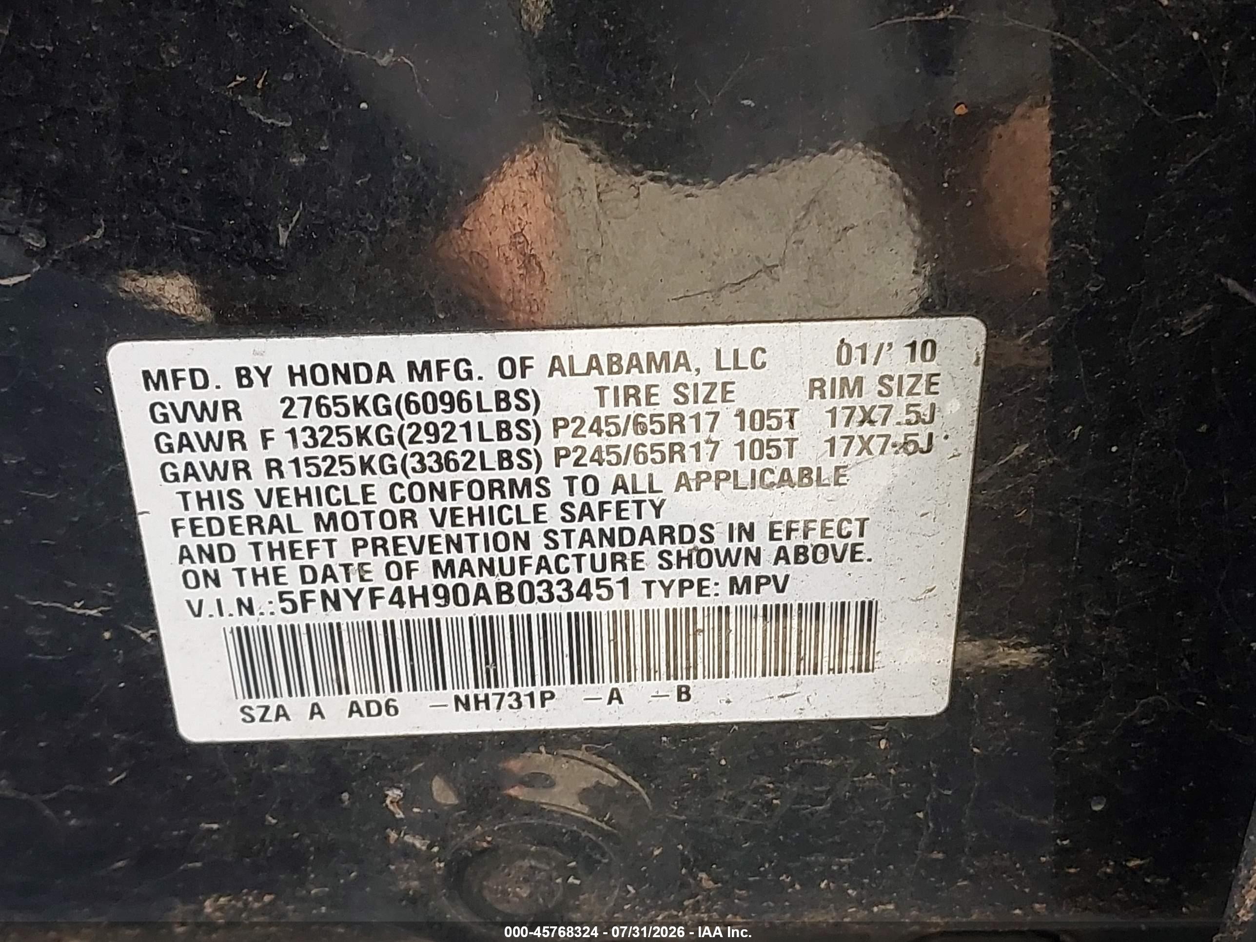 2010 Honda Pilot Touring Black vin: 5FNYF4H90AB033451