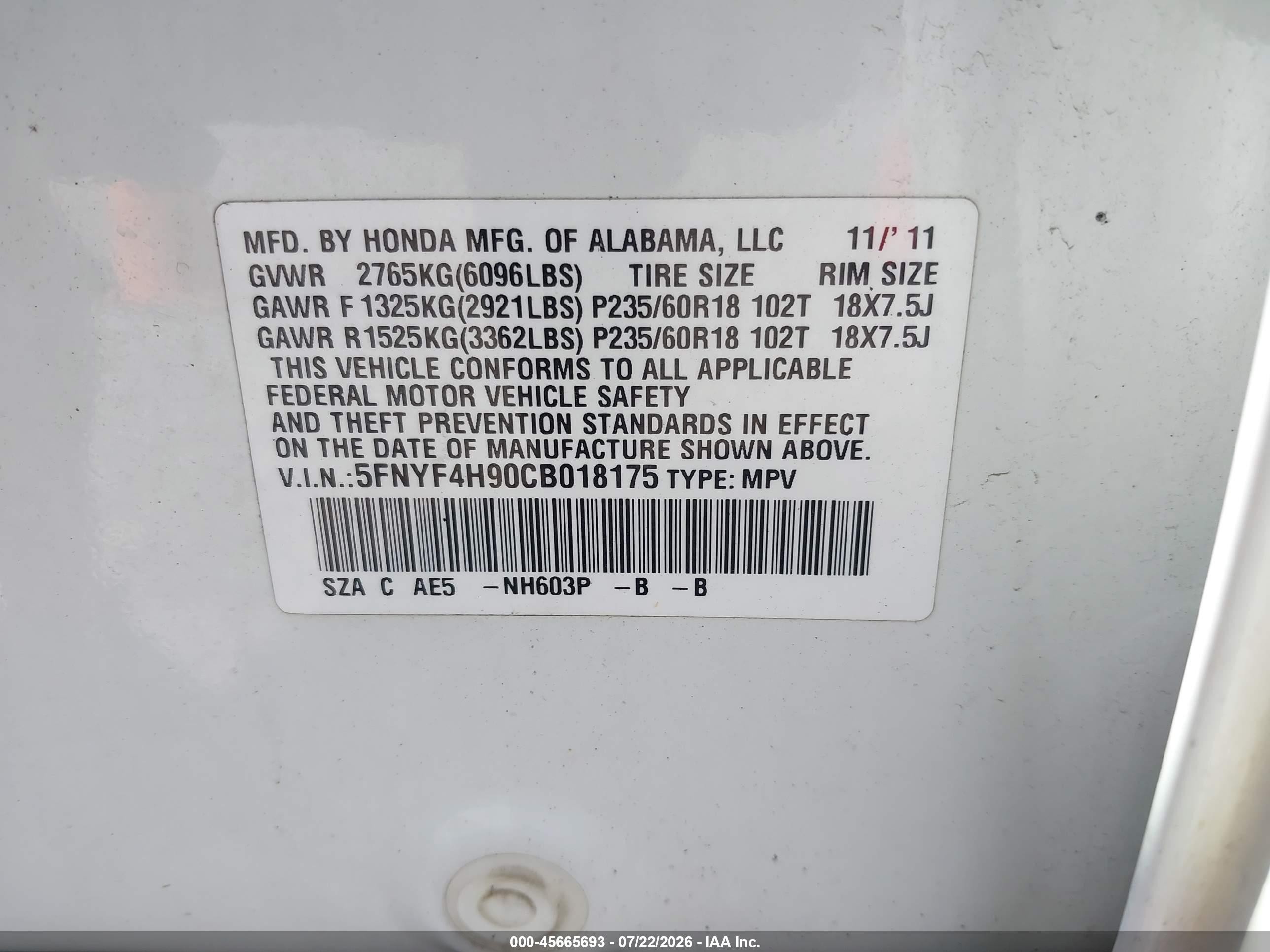 2012 Honda Pilot Touring Белый vin: 5FNYF4H90CB018175
