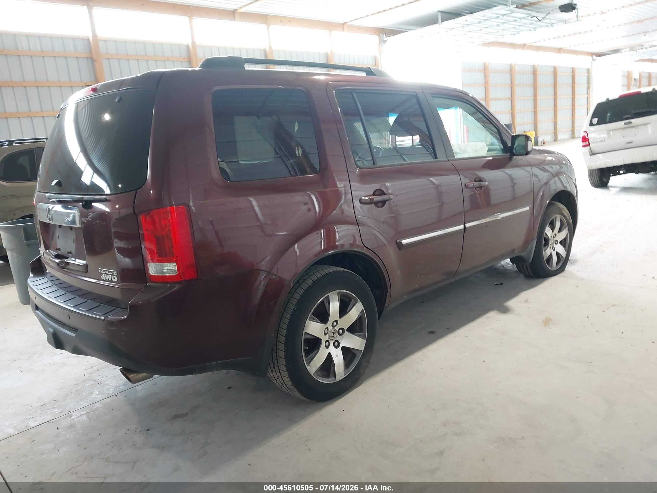 2012 Honda Pilot Touring Maroon vin: 5FNYF4H90CB041598