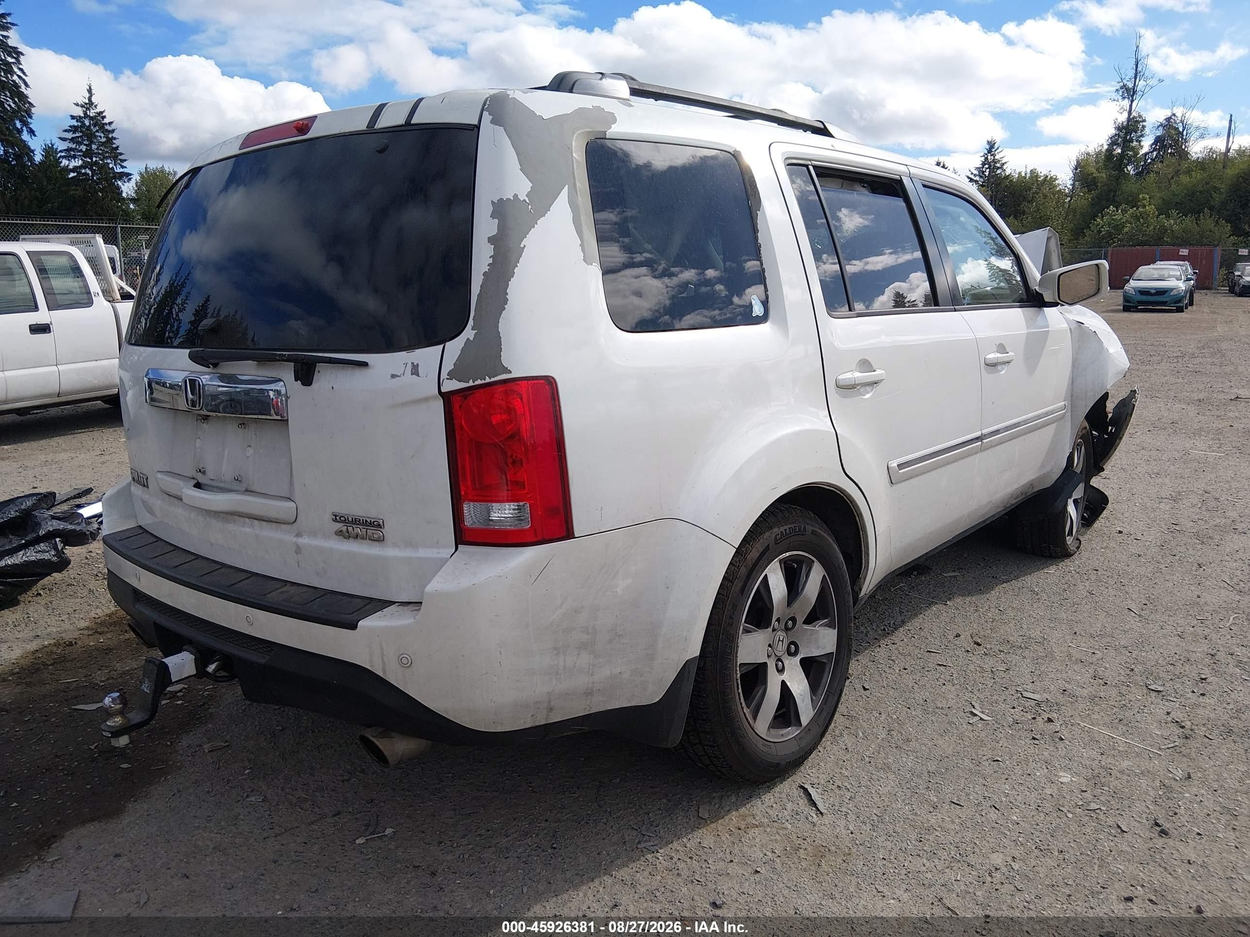 2012 Honda Pilot Touring White vin: 5FNYF4H90CB055436