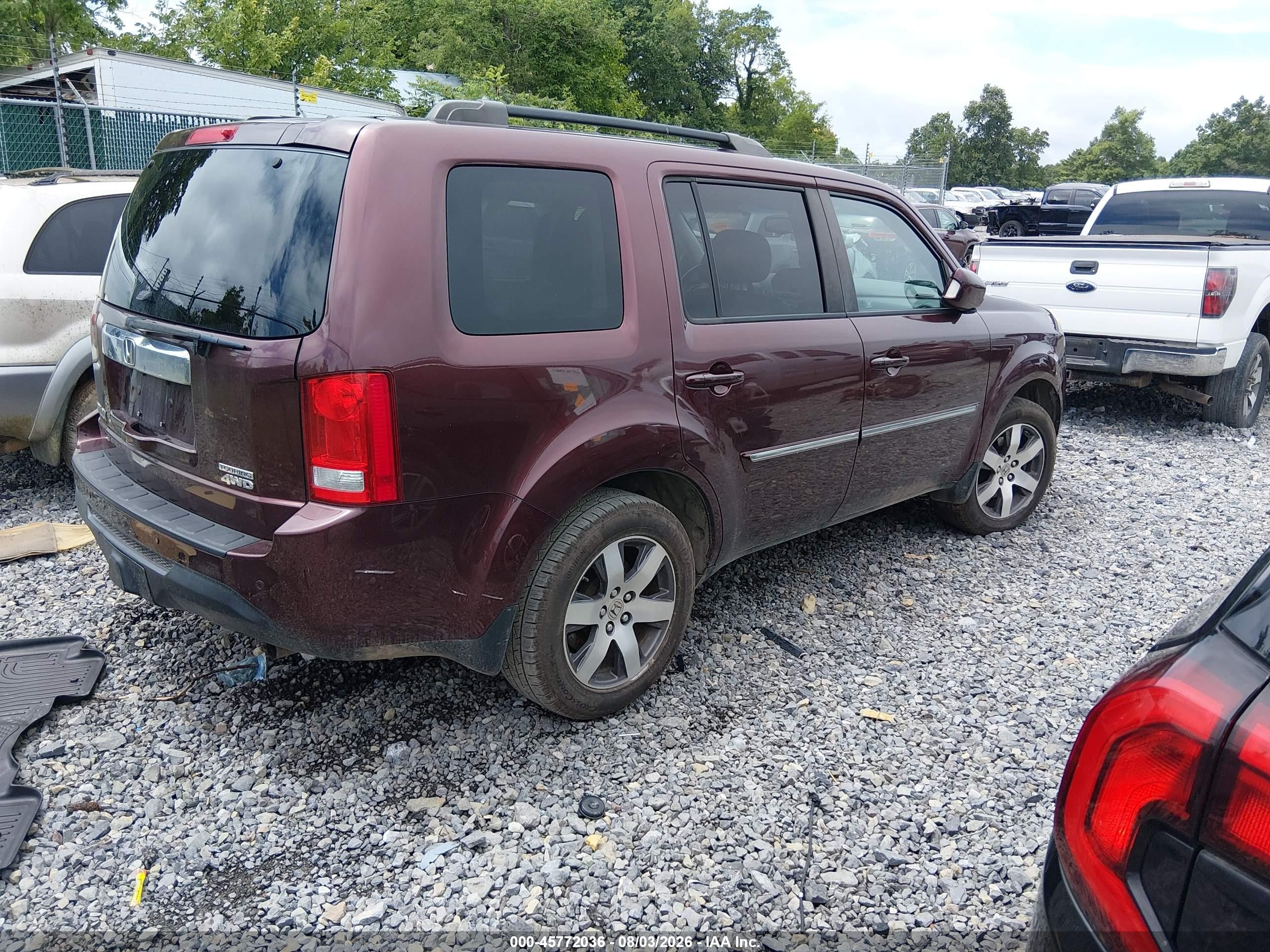 2012 Honda Pilot Touring Burgundy vin: 5FNYF4H90CB065514