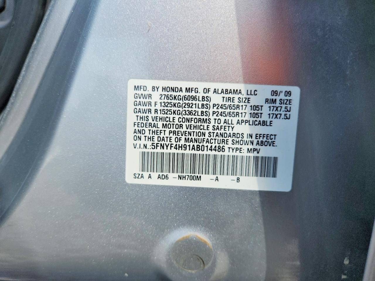 2010 Honda Pilot Touring Silver vin: 5FNYF4H91AB014486