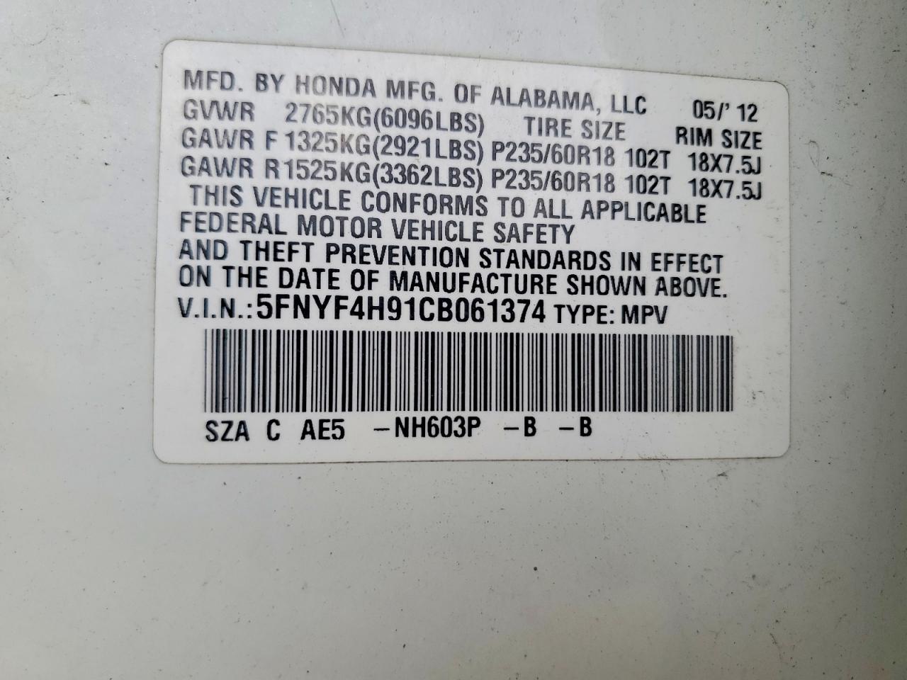 2012 Honda Pilot Touring Белый vin: 5FNYF4H91CB061374