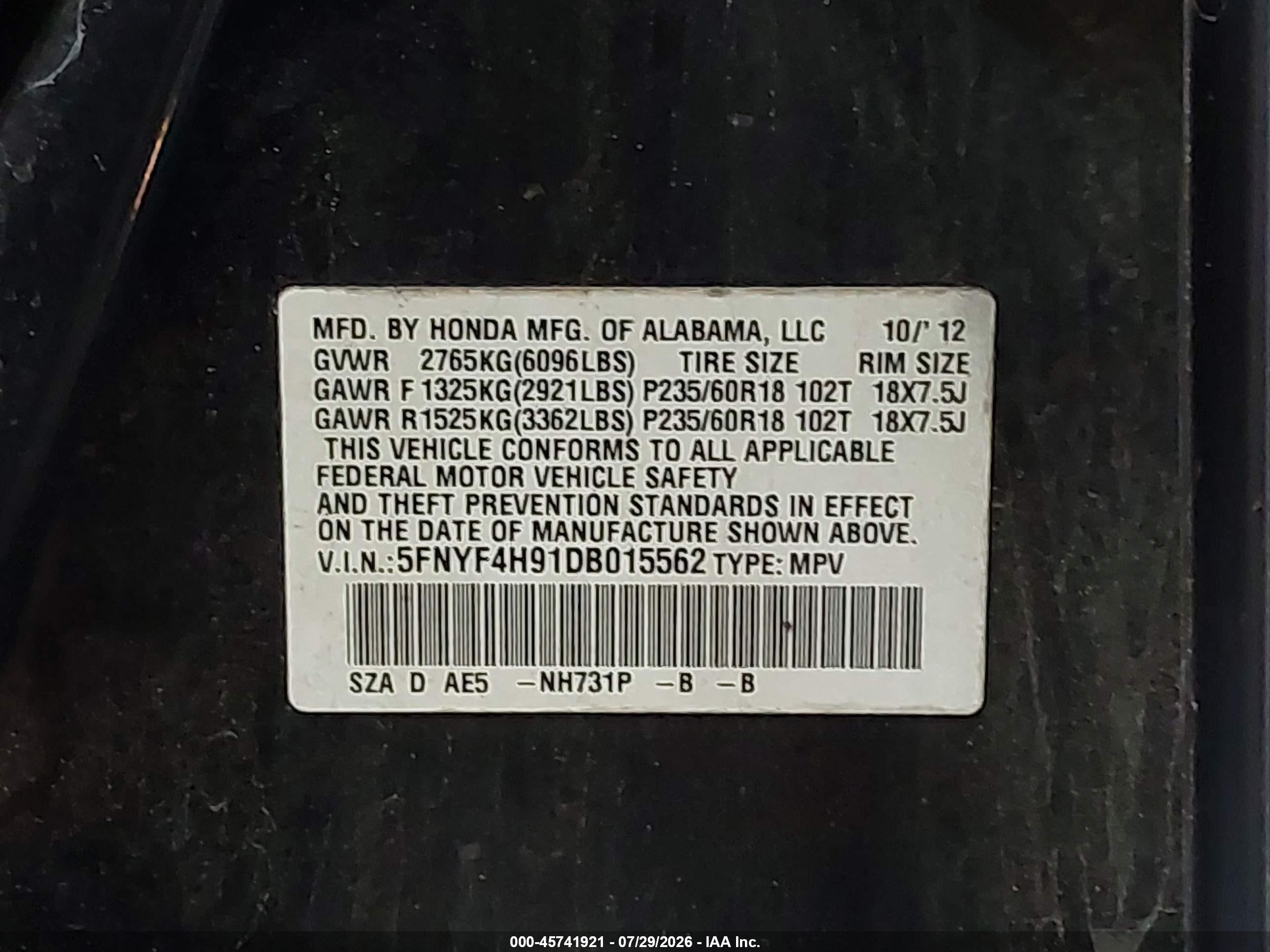 2013 Honda Pilot Touring Black vin: 5FNYF4H91DB015562
