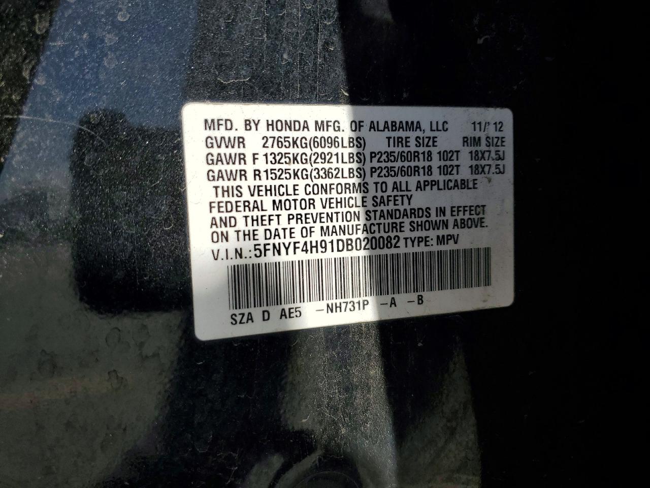 2013 Honda Pilot Touring Black vin: 5FNYF4H91DB020082
