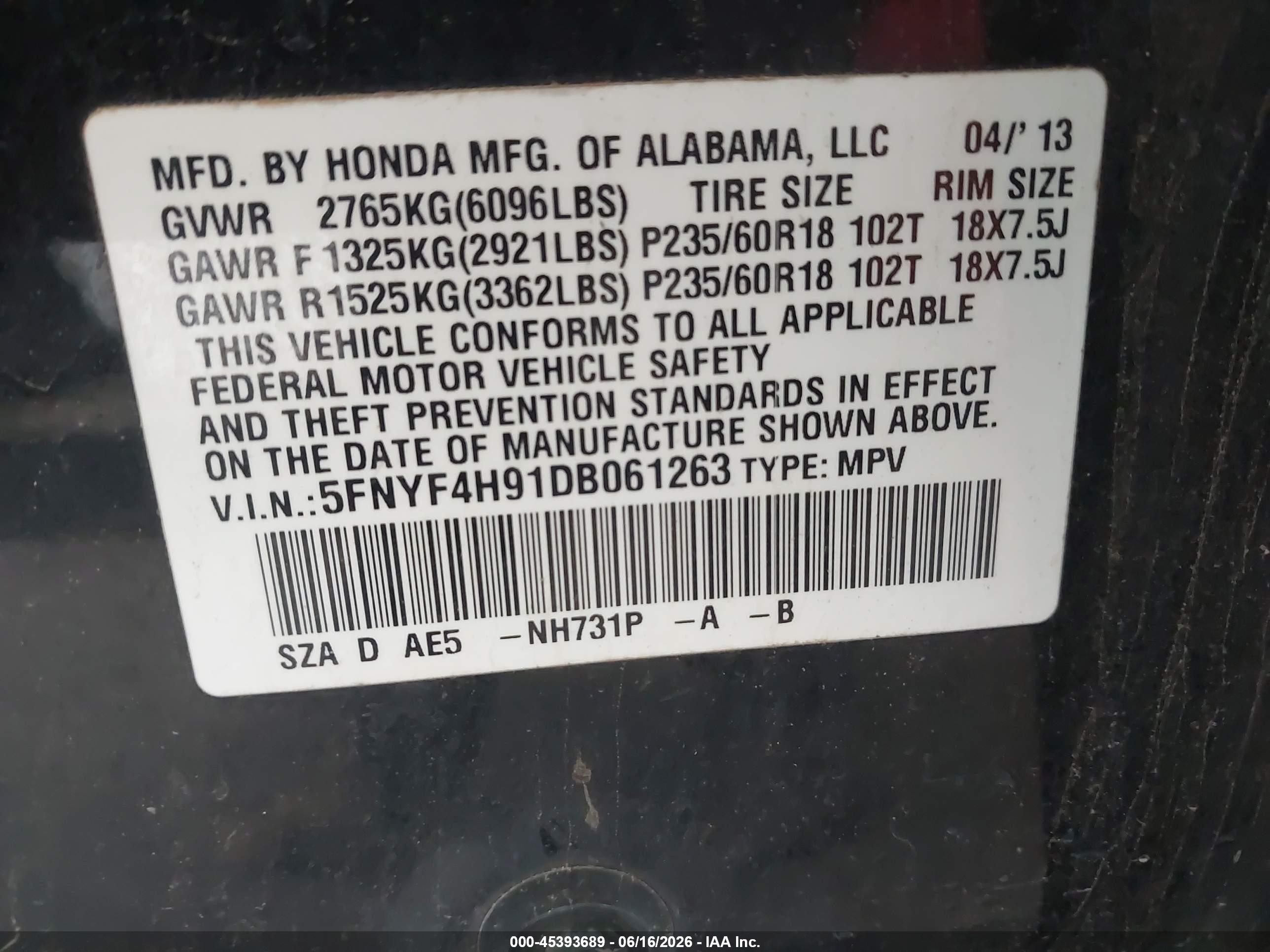 2013 Honda Pilot Touring Черный vin: 5FNYF4H91DB061263