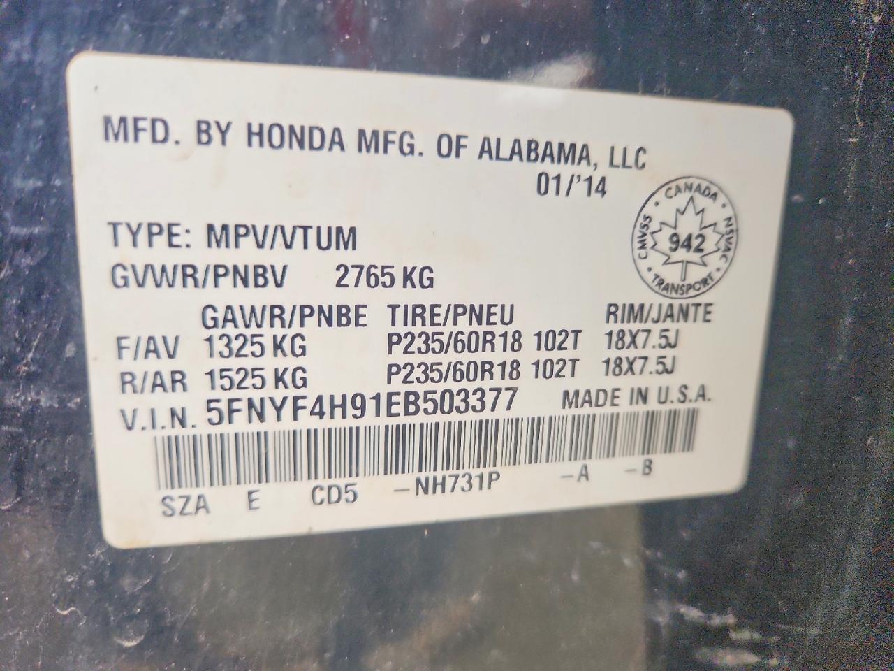 2014 Honda Pilot Touring Черный vin: 5FNYF4H91EB503377