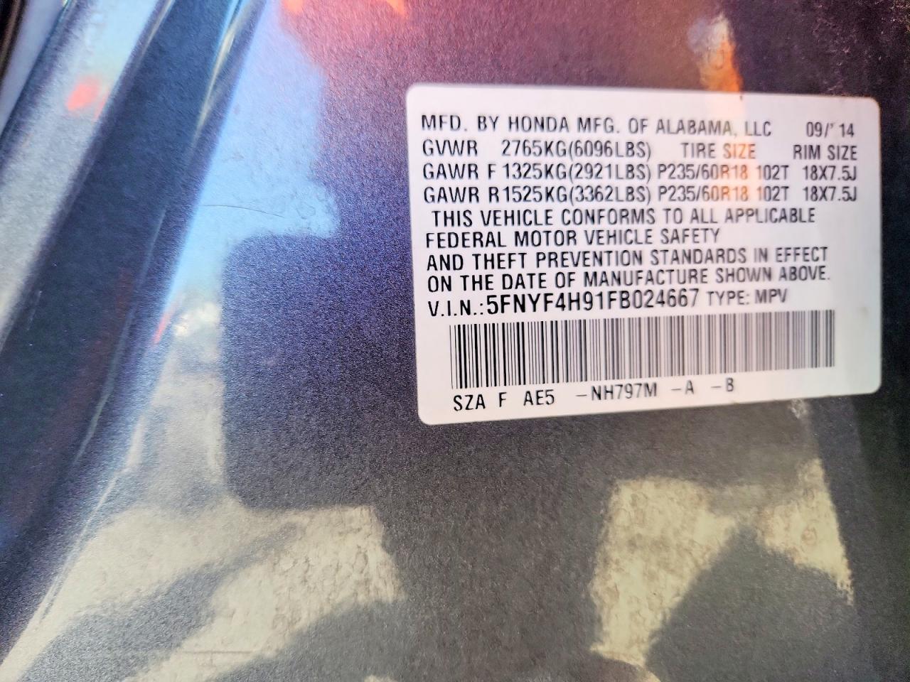 2015 Honda Pilot Touring Gray vin: 5FNYF4H91FB024667