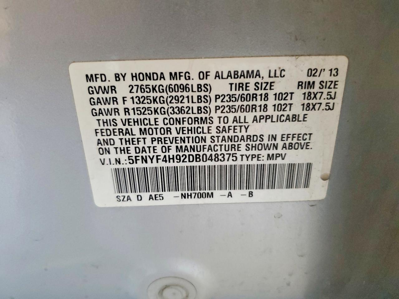 2013 Honda Pilot Touring Silver vin: 5FNYF4H92DB048375