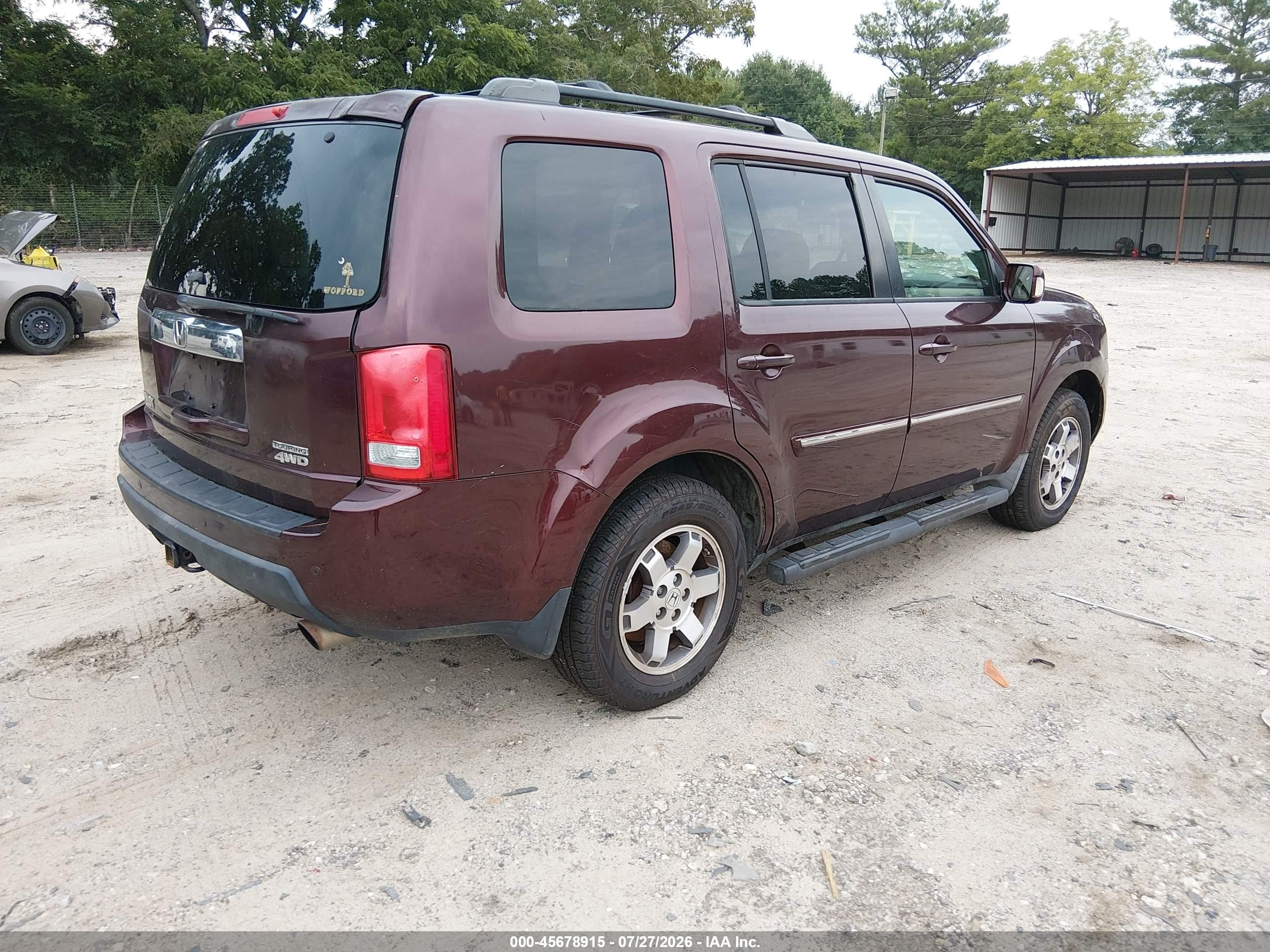 2010 Honda Pilot Touring Burgundy vin: 5FNYF4H93AB040698