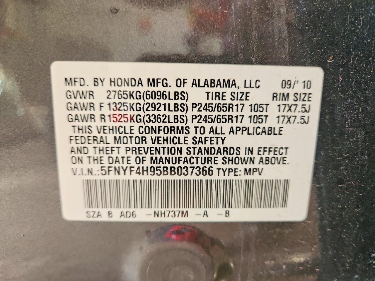 2011 Honda Pilot Touring Gray vin: 5FNYF4H95BB037366