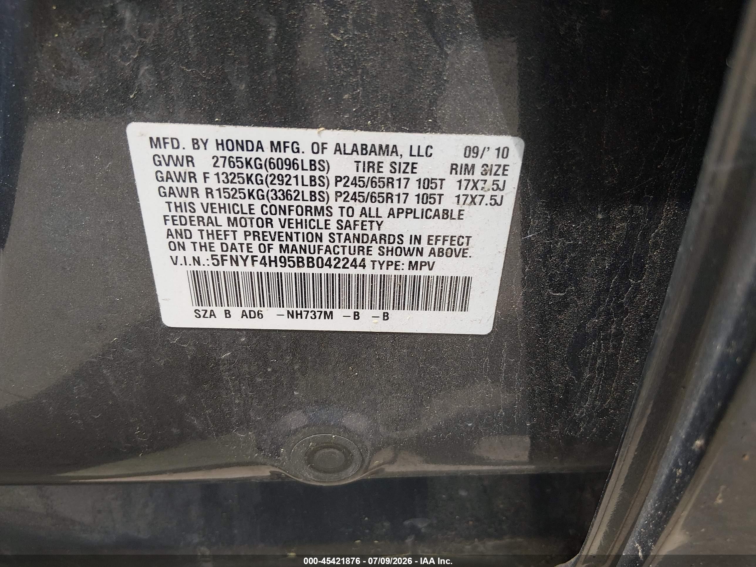 2011 Honda Pilot Touring Gray vin: 5FNYF4H95BB042244
