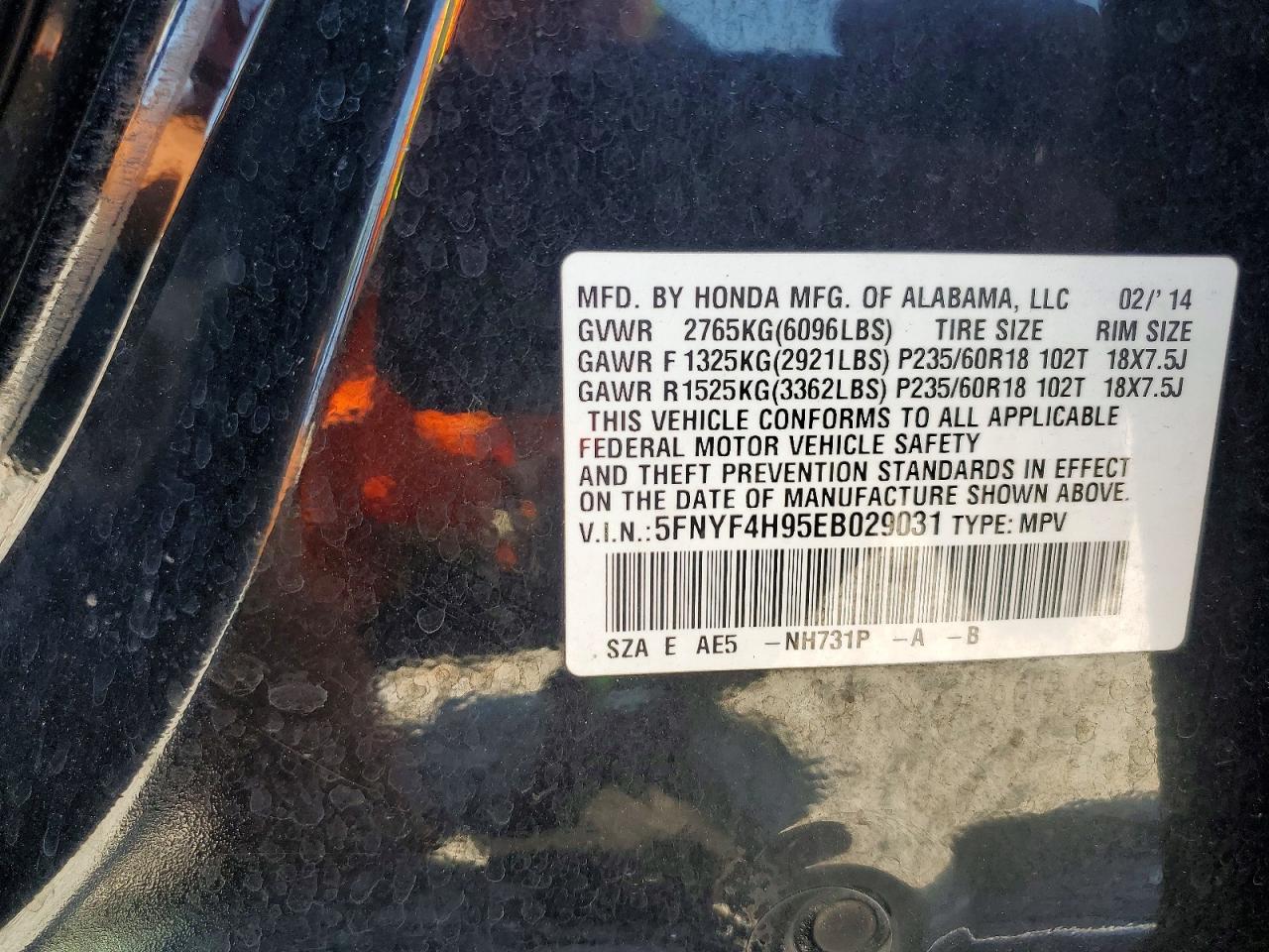 2014 Honda Pilot Touring Black vin: 5FNYF4H95EB029031