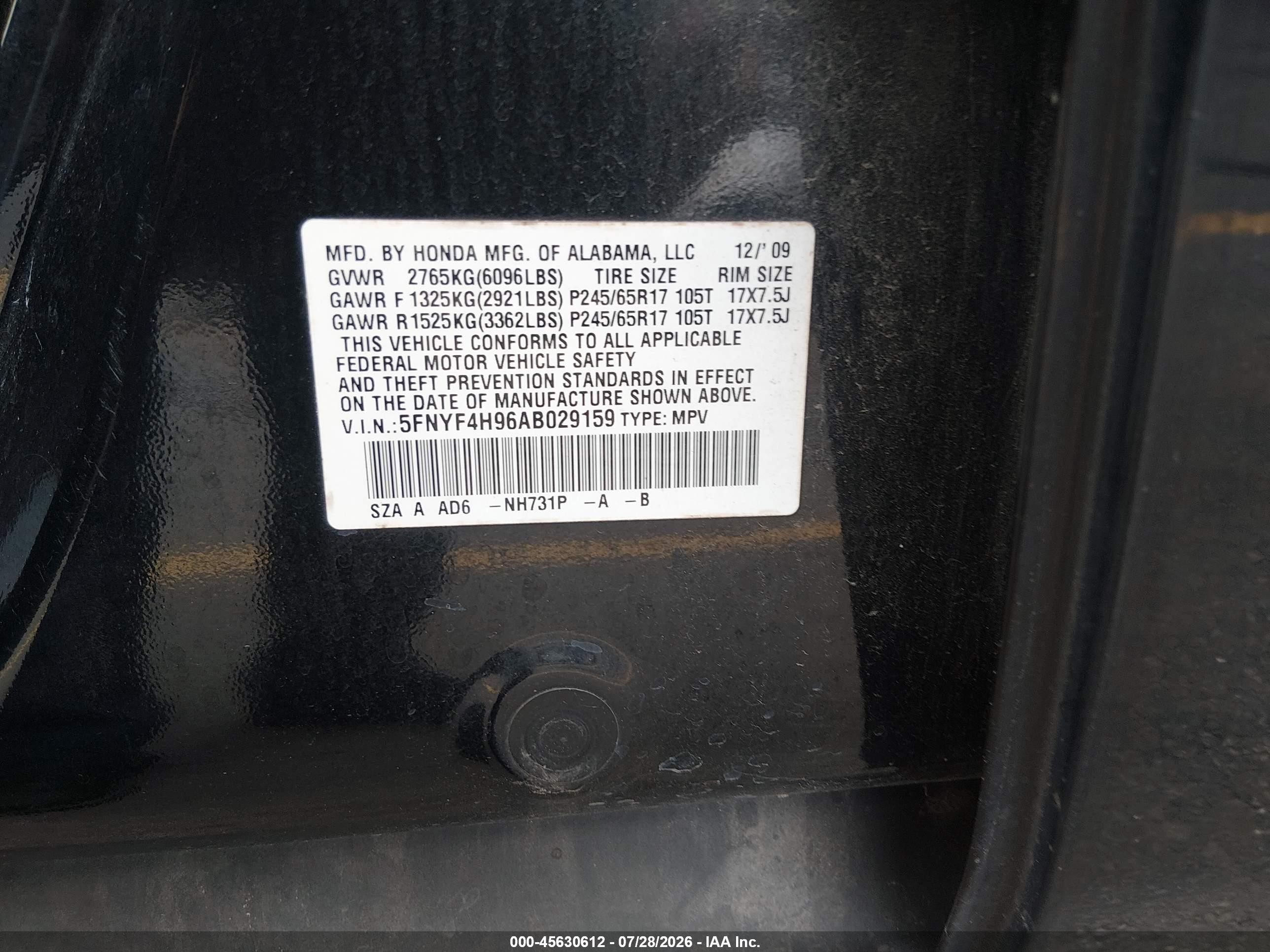 2010 Honda Pilot Touring Black vin: 5FNYF4H96AB029159
