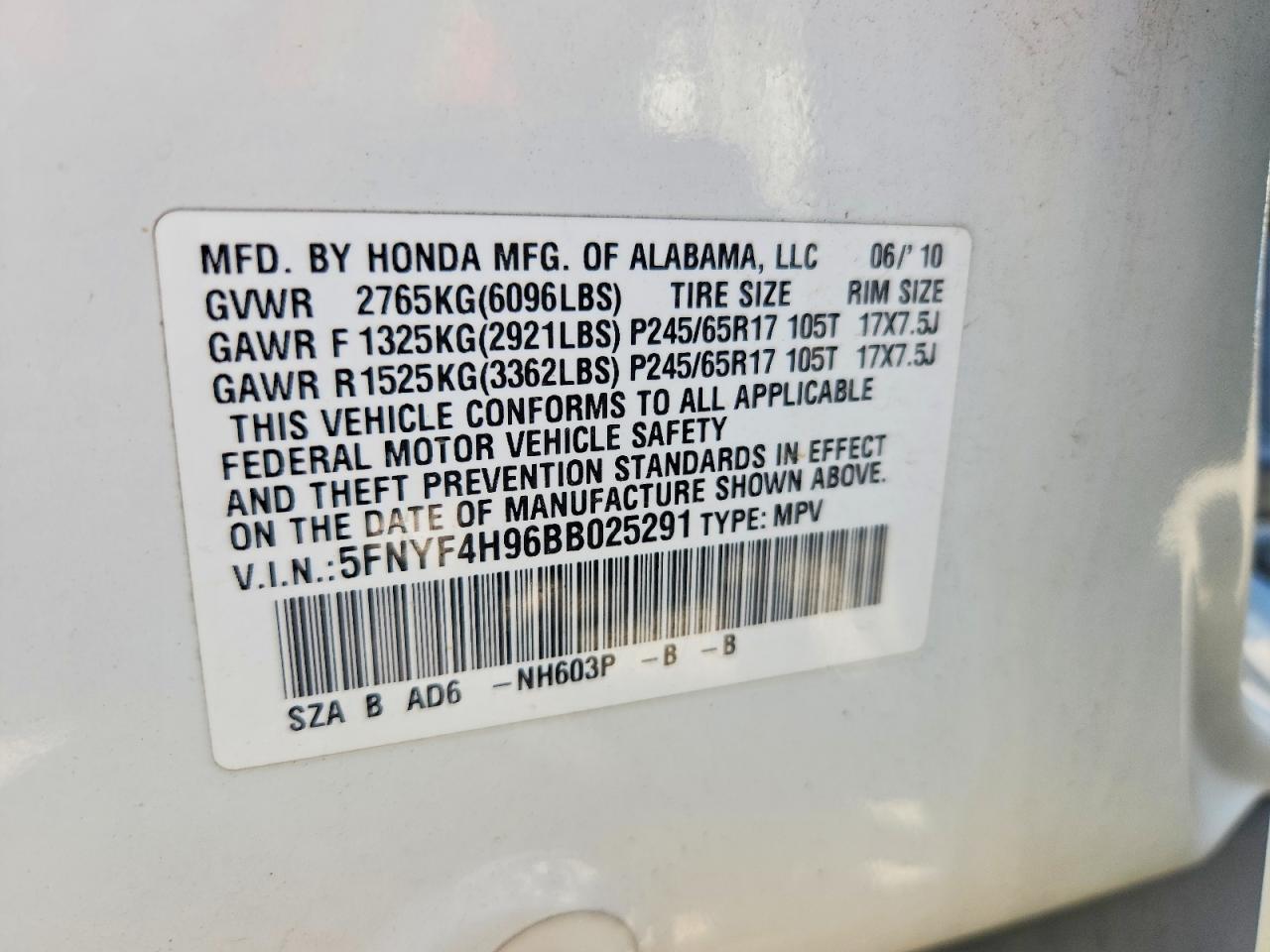 2011 Honda Pilot Touring White vin: 5FNYF4H96BB025291