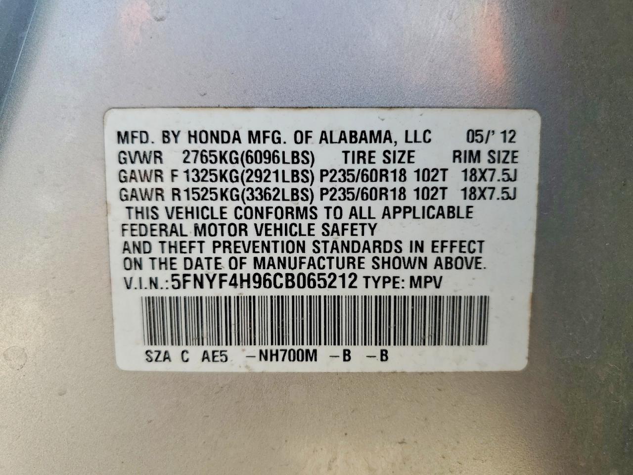 2012 Honda Pilot Touring Silver vin: 5FNYF4H96CB065212